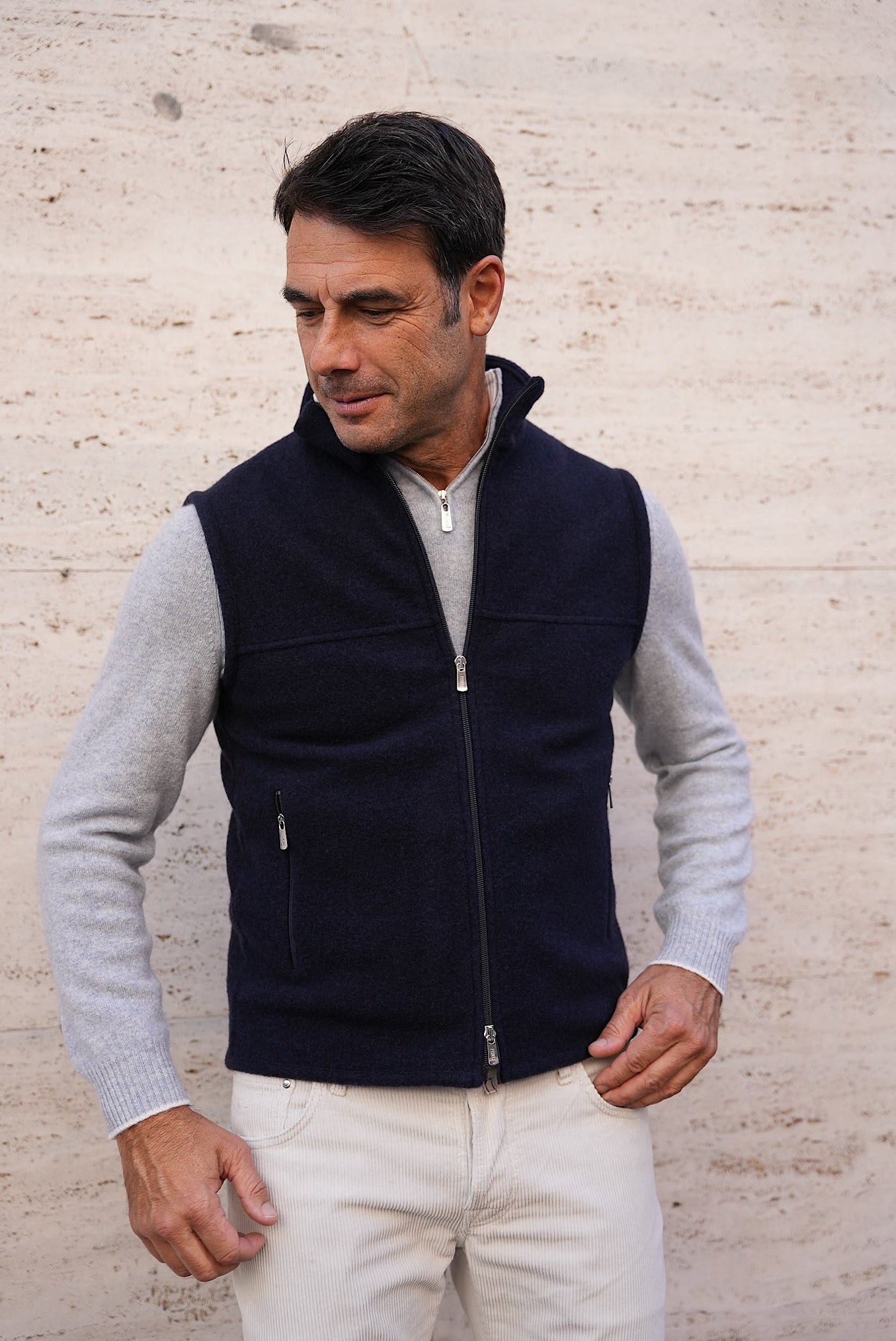 Gilet in Pile di Cashmere Blu - Guarino Store