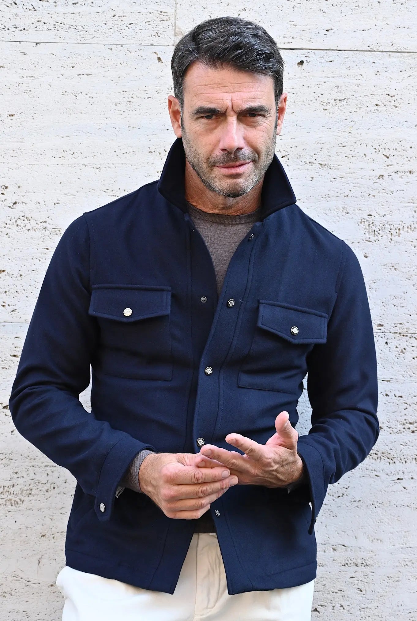 Overshirt Lana Super 180's Blu Navy - Guarino Store
