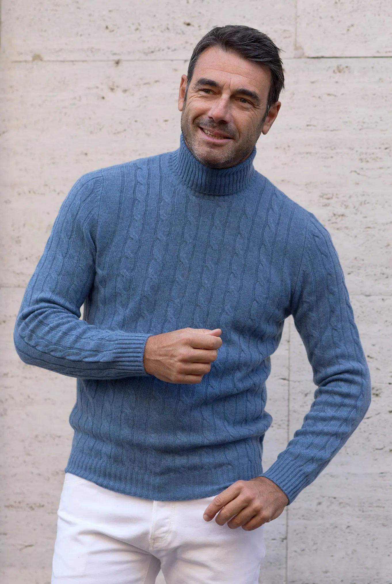 Dolcevita a Trecce in Cashmere Blu Scozia - Guarino Store