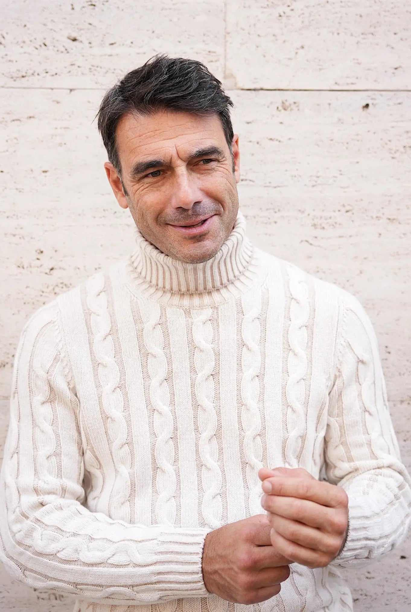Dolcevita a Trecce Bicolore Bianco e Beige - Guarino Store