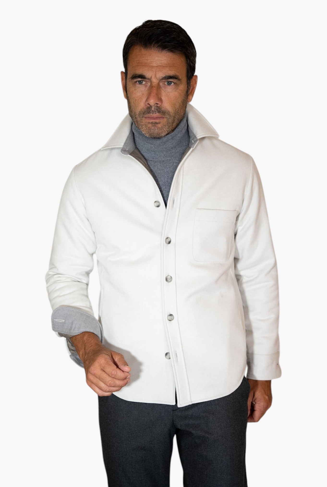 Overshirt Cashmere e Seta Bianco Gesso - Guarino Store