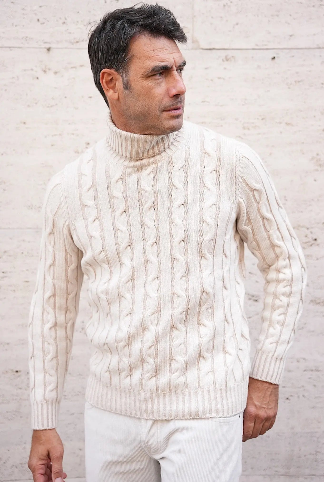 Dolcevita a Trecce Bicolore Bianco e Beige - Guarino Store