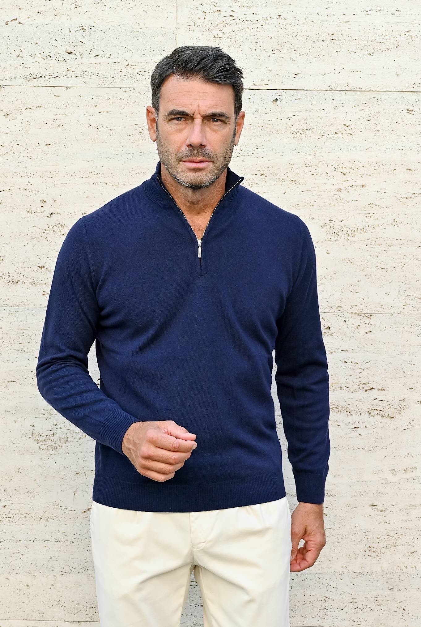 Pullover Cashmere Mezza Zip Blu Navy - Guarino Store