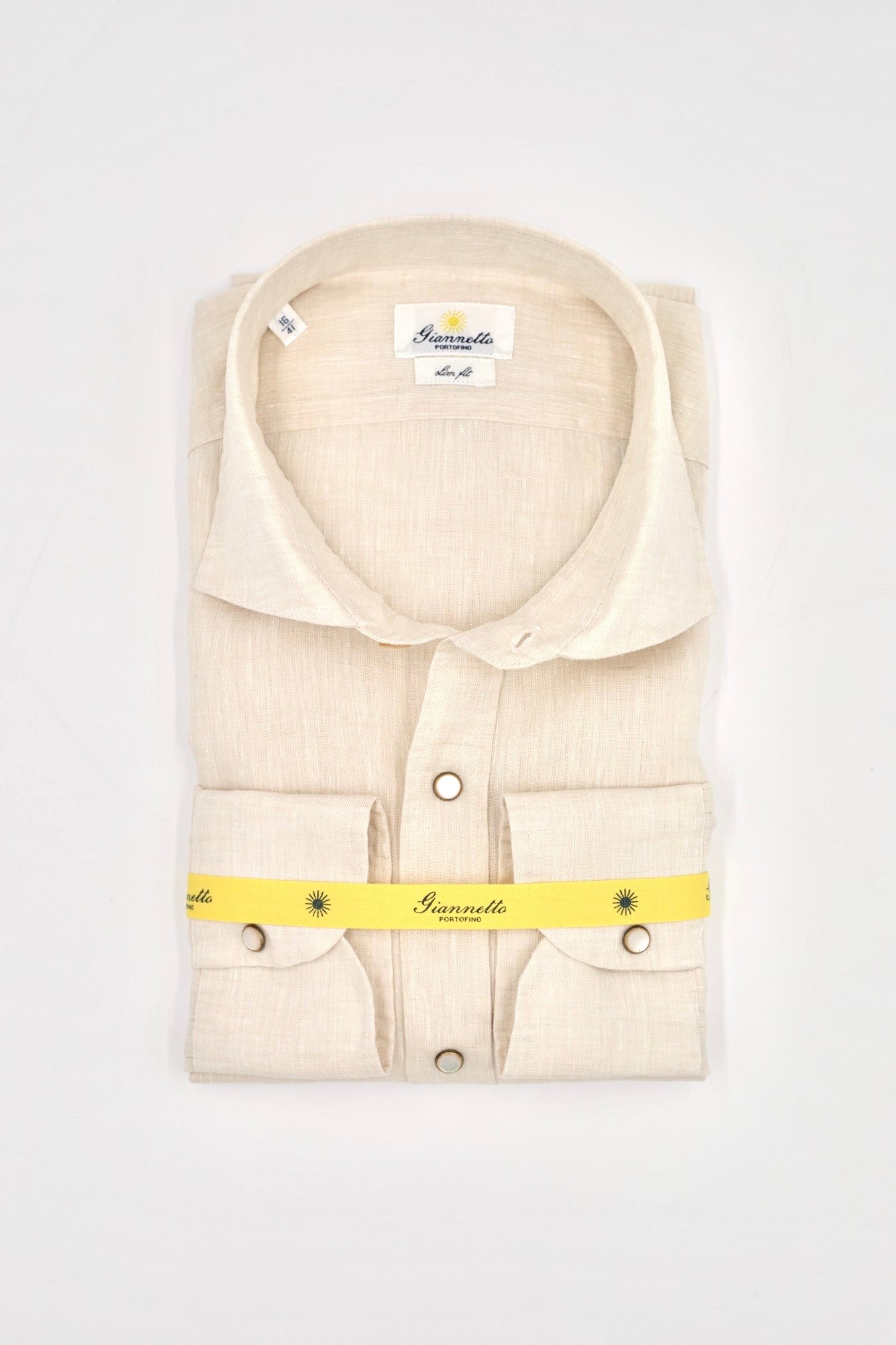 GIANNETTO PORTOFINO Camicia Lino Beige COMFORT FIT - Guarino Store