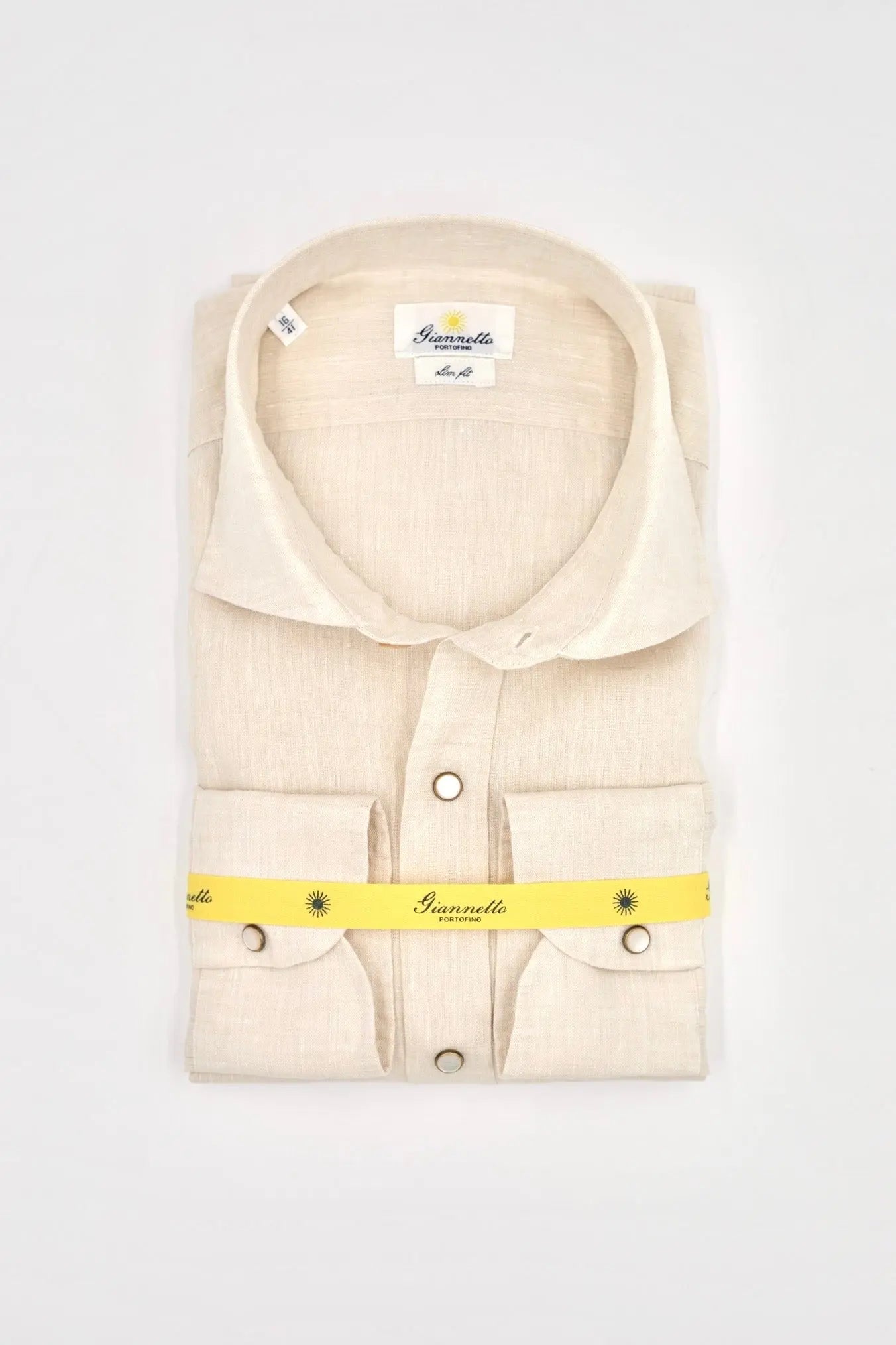 GIANNETTO PORTOFINO Camicia Lino Beige COMFORT FIT - Guarino Store