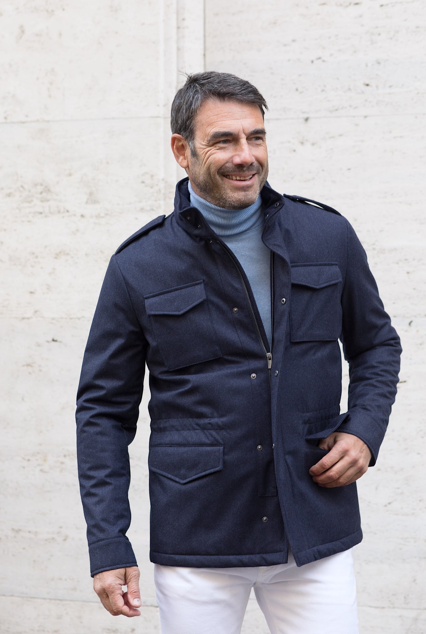 Field Jacket Tessuto Vitale Barberis Canonico Blu - Guarino Store