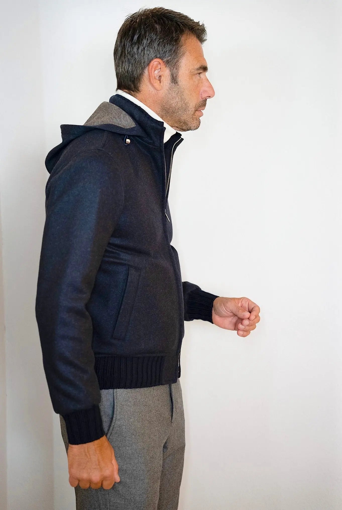 Giubbino in Cashmere con Cappuccio Staccabile Blu - Guarino Store