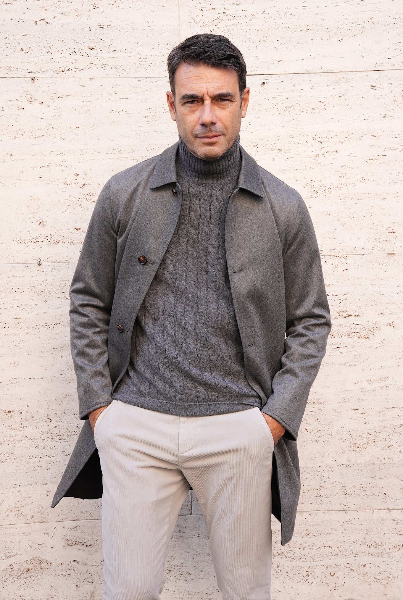 Cappotto Reversibile Cashmere e Nylon Nero e Grigio - Guarino Store