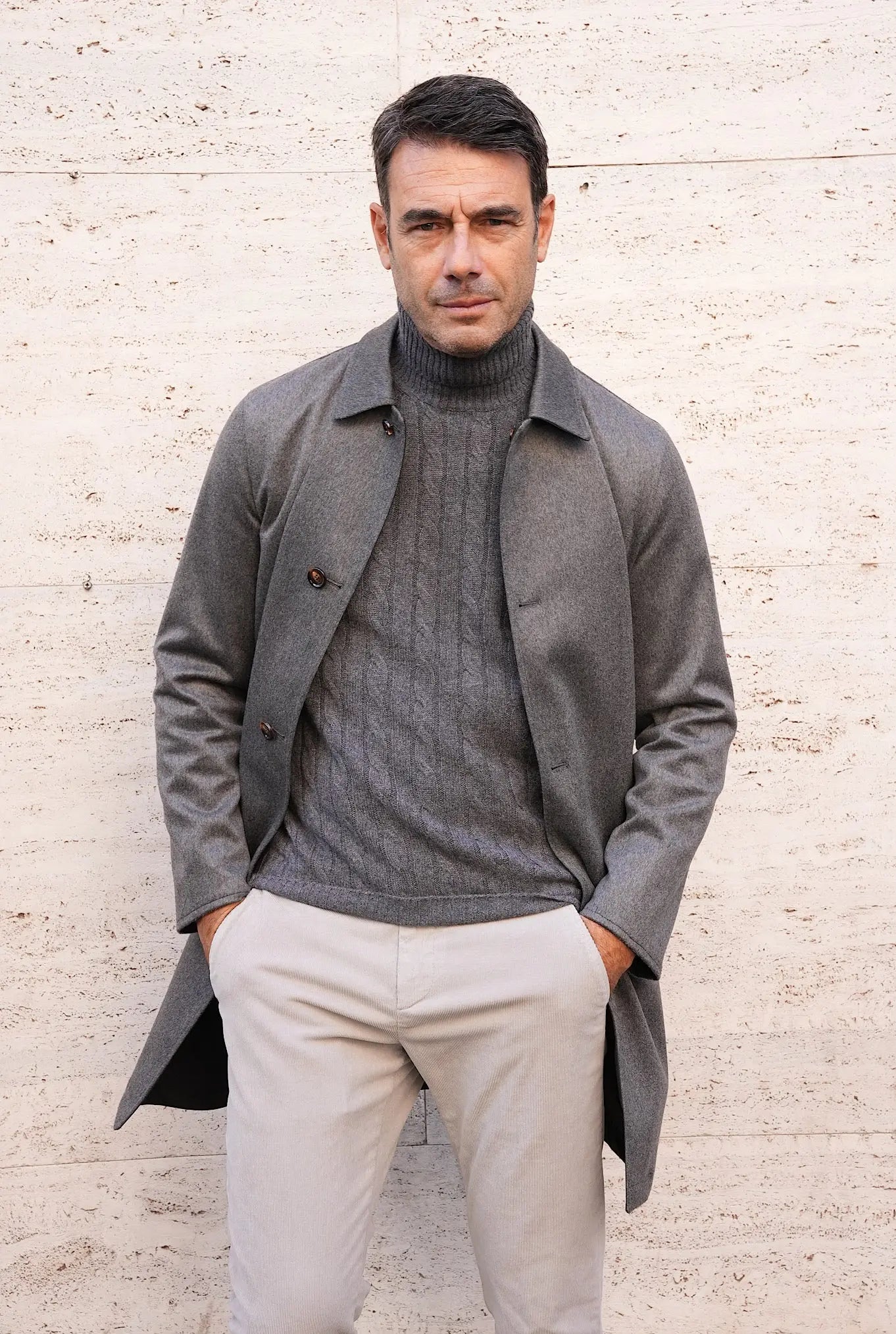 Cappotto Reversibile Cashmere e Nylon Nero e Grigio - Guarino Store