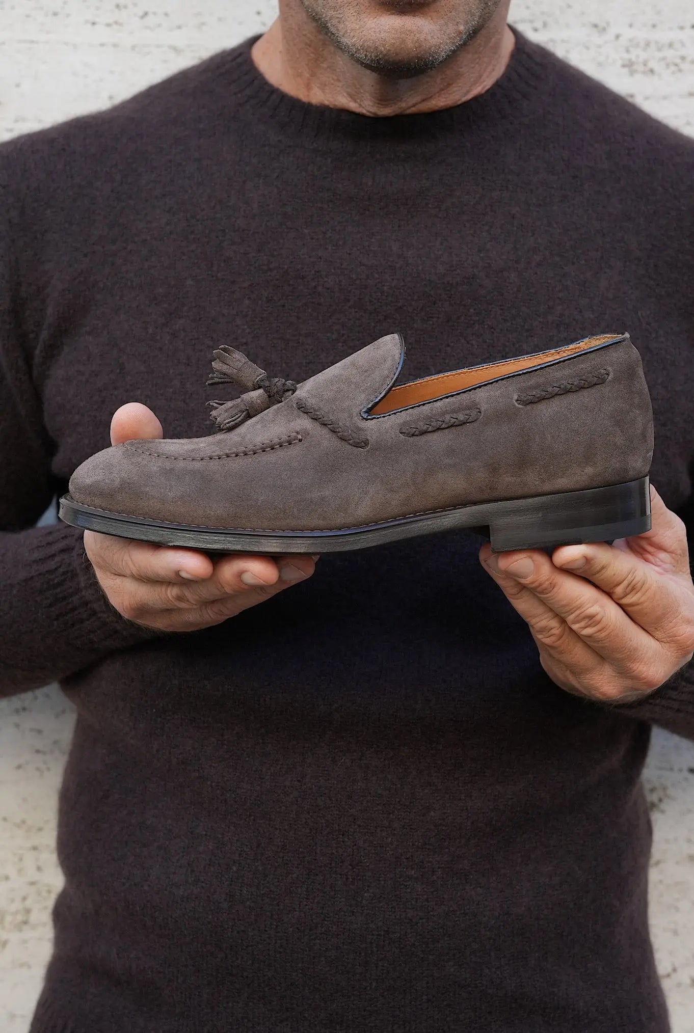 Mocassini con Nappine in Suede Testa di Moro - Guarino Store