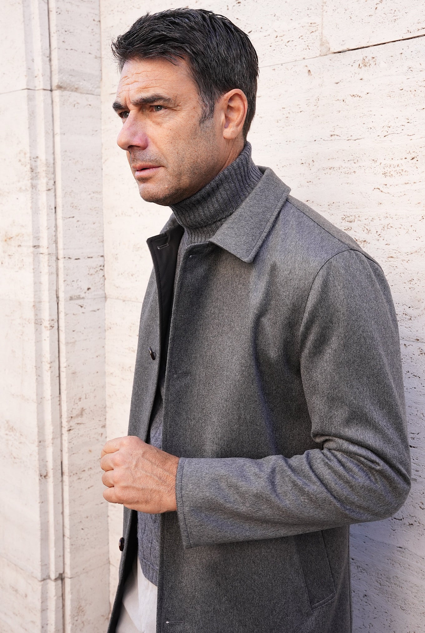 Cappotto Reversibile Cashmere e Nylon Nero e Grigio - Guarino Store