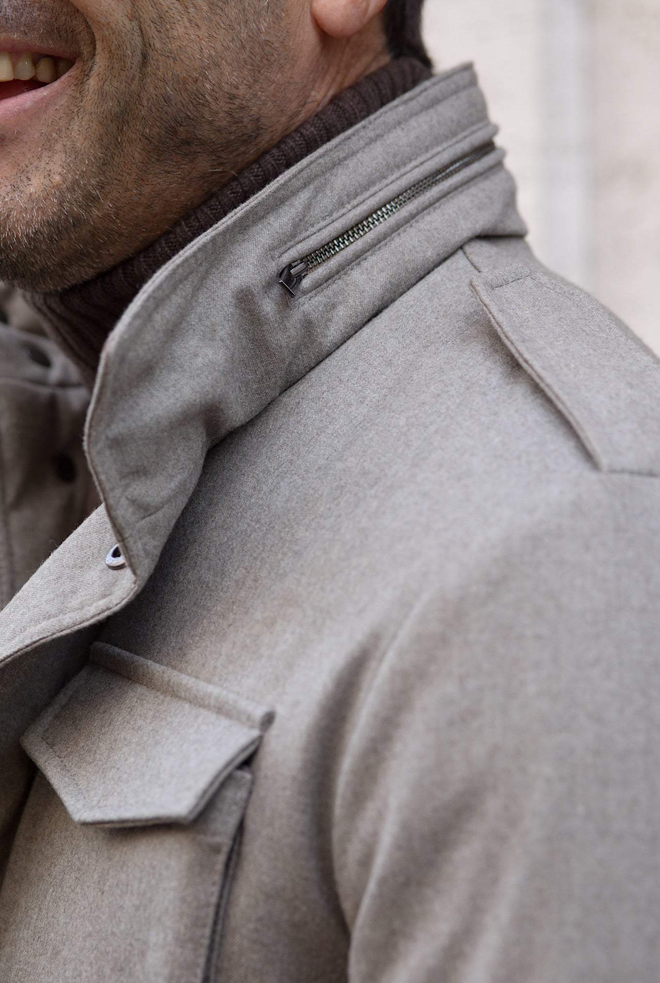 Field Jacket Tessuto Vitale Barberis Canonico Beige - Guarino Store