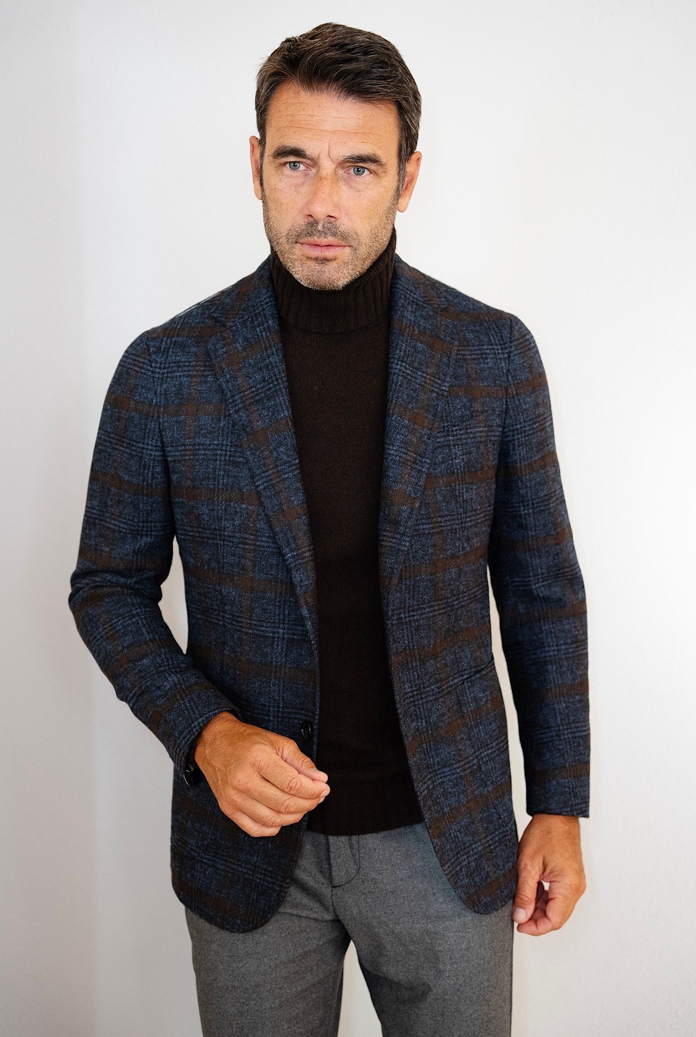 LATIN STYLE Blue and Brown Wales Alpaca and Cotton Jacket