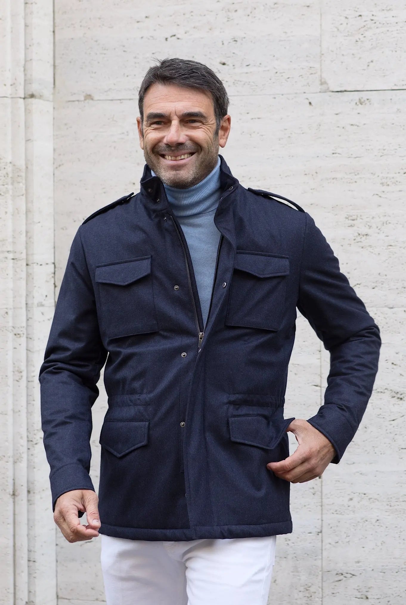 Field Jacket Tessuto Vitale Barberis Canonico Blu - Guarino Store