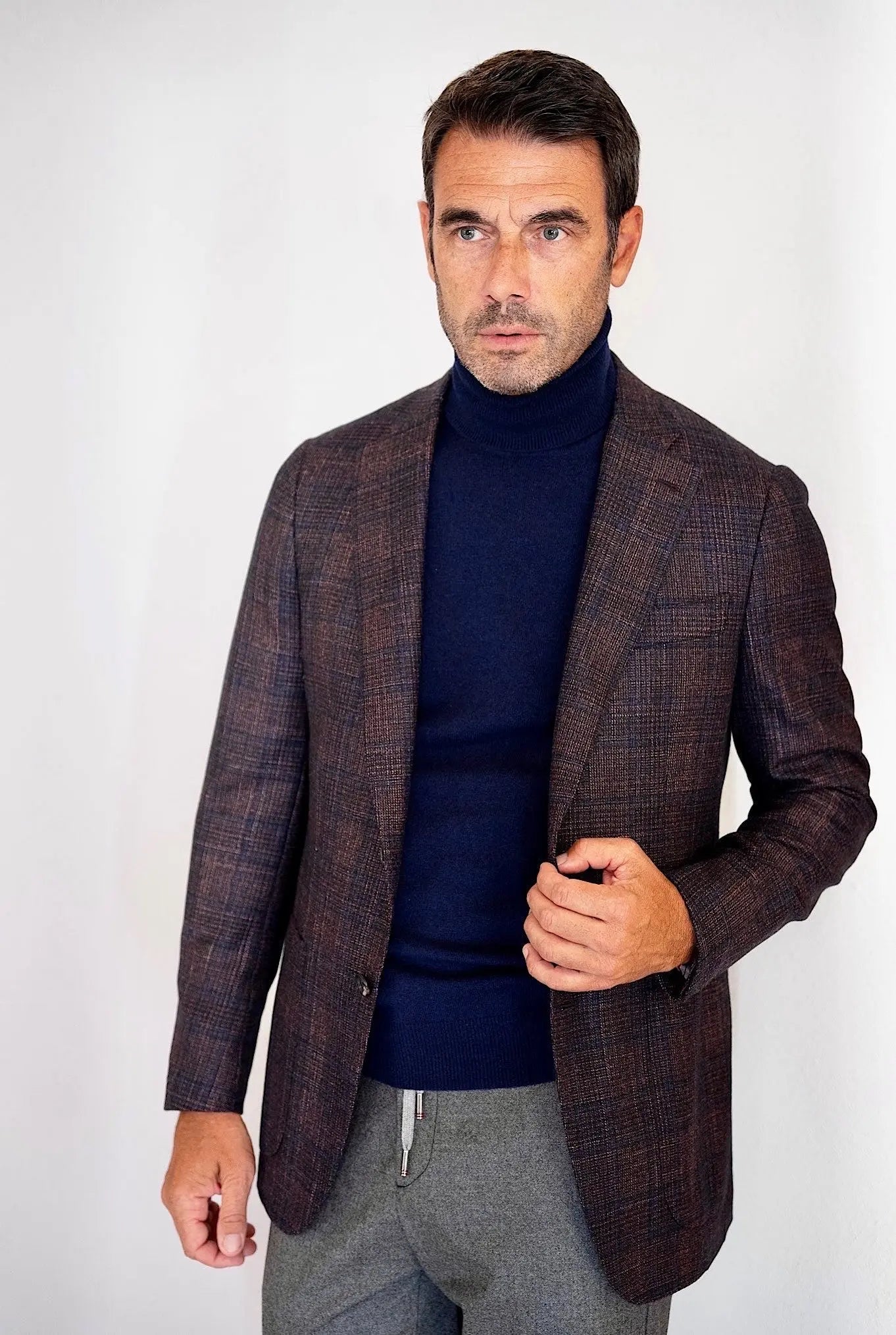 Giacca Galles Lana Seta e Cashmere Marrone e Blu - Guarino Store
