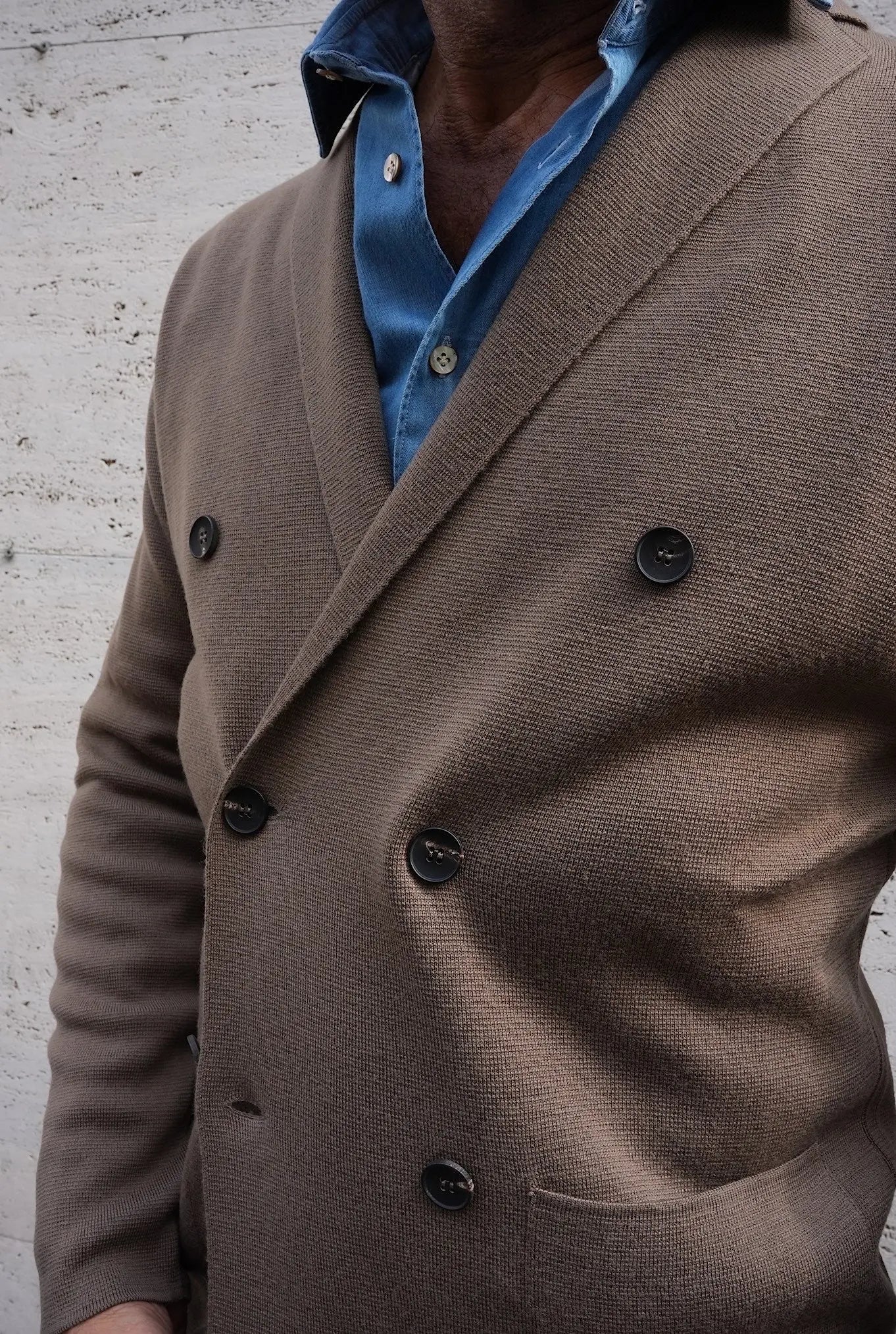 Giacca Doppiopetto in Maglia Jersey Lana Marrone - Guarino Store