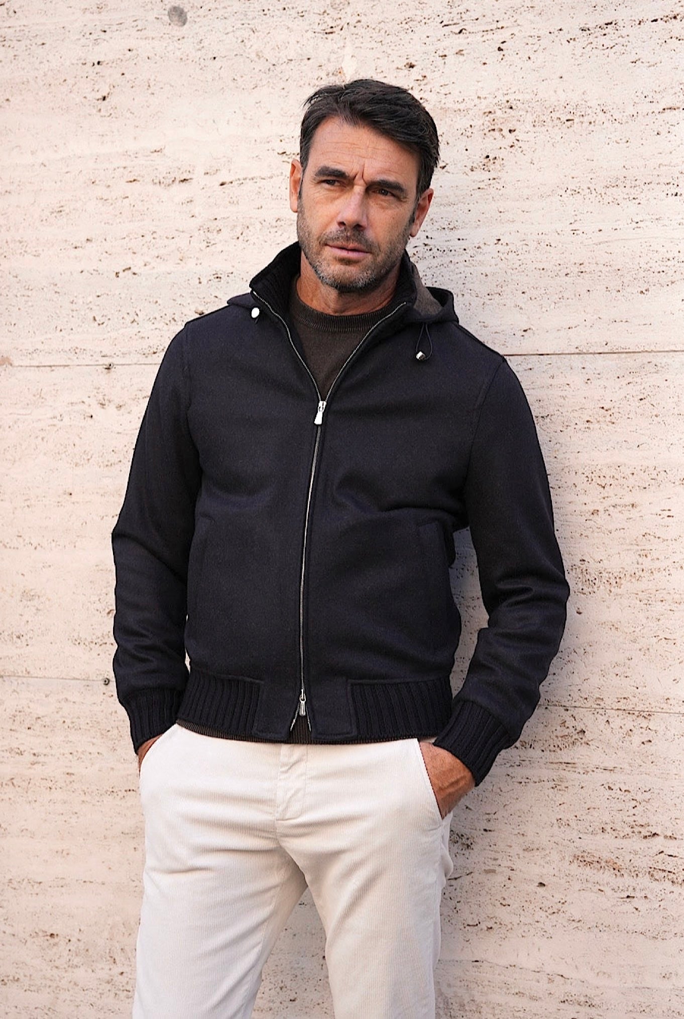 Giubbino in Cashmere con Cappuccio Staccabile Blu - Guarino Store