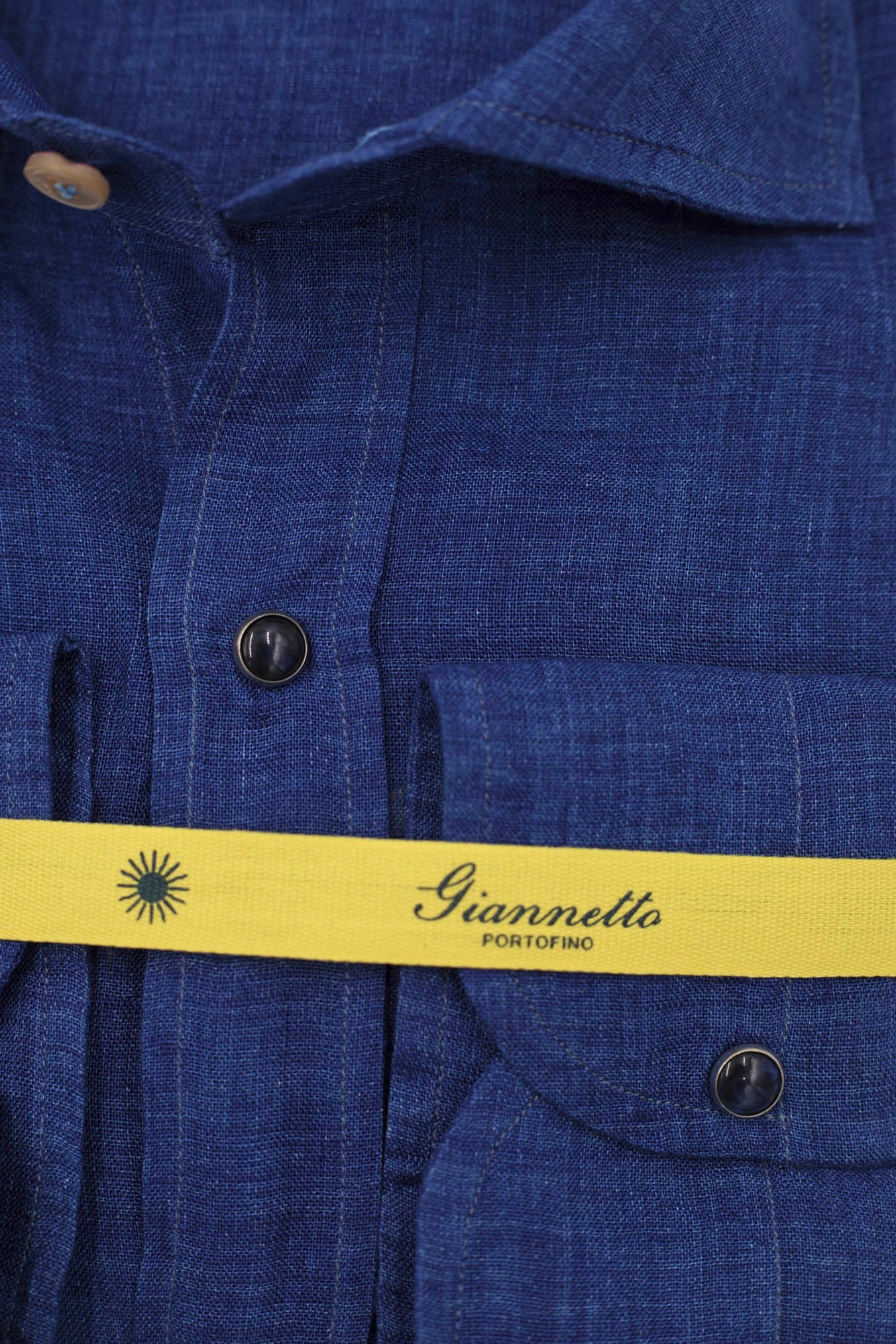 GIANNETTO PORTOFINO Camicia Lino Blu SLIM FIT - Guarino Store