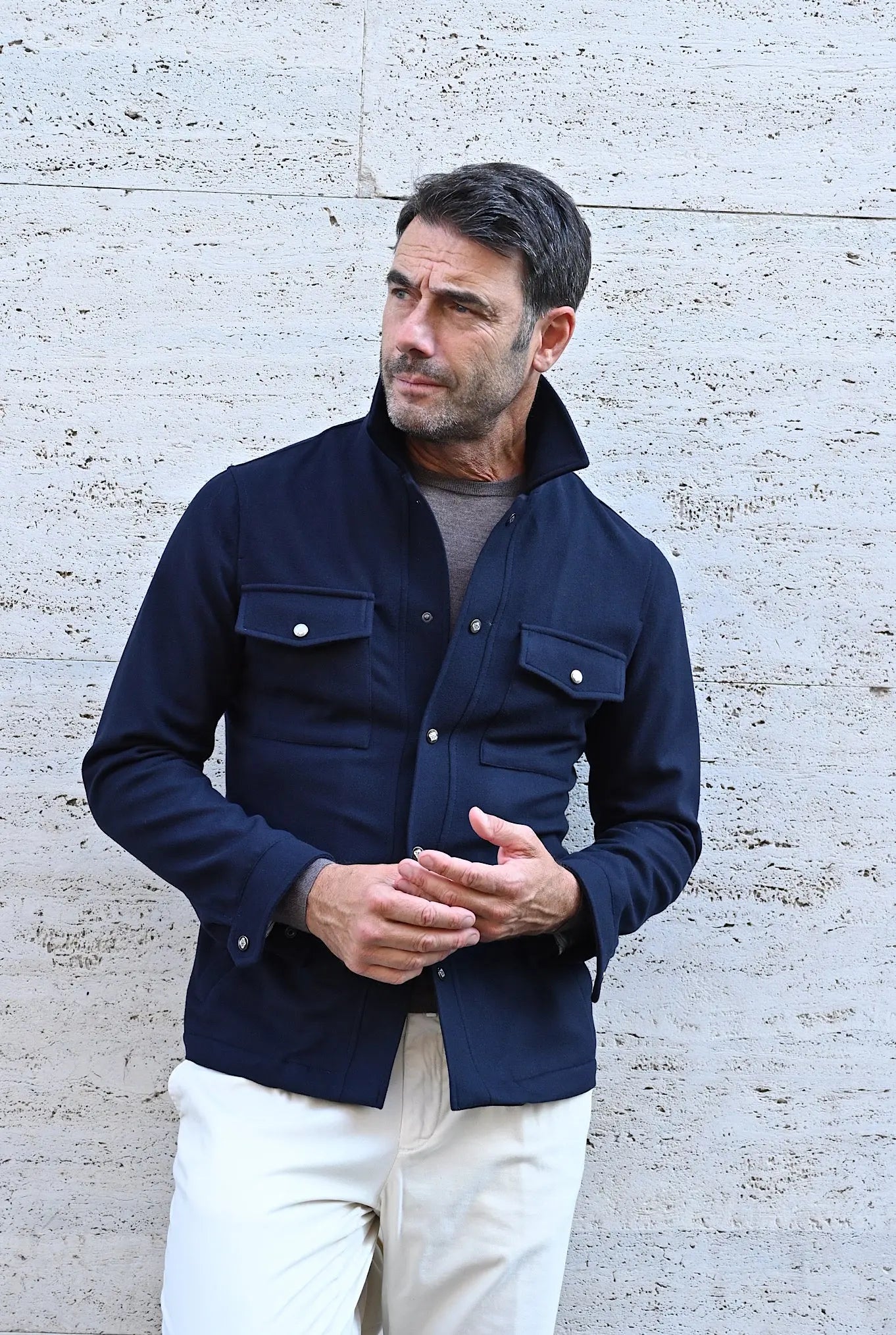 Overshirt Lana Super 180's Blu Navy - Guarino Store