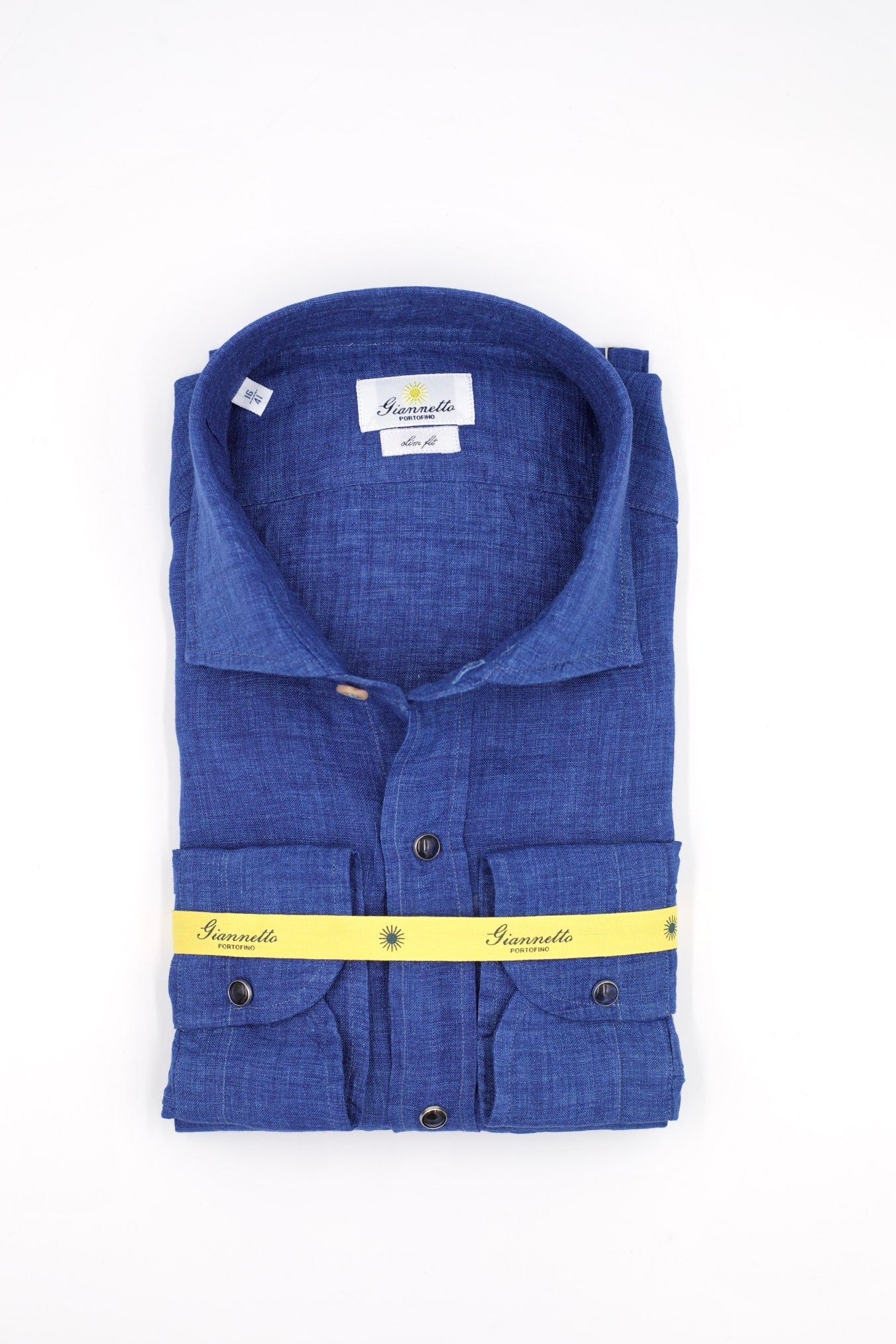 GIANNETTO PORTOFINO Camicia Lino Blu SLIM FIT - Guarino Store