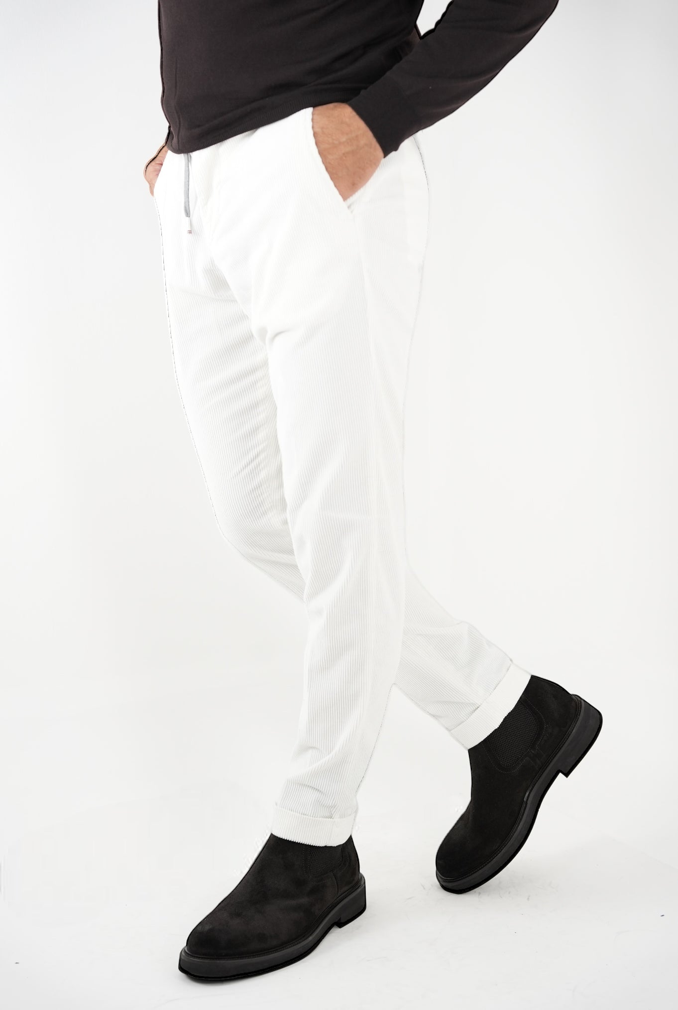 Pantaloni di Velluto con Coulisse Bianco - Main Image