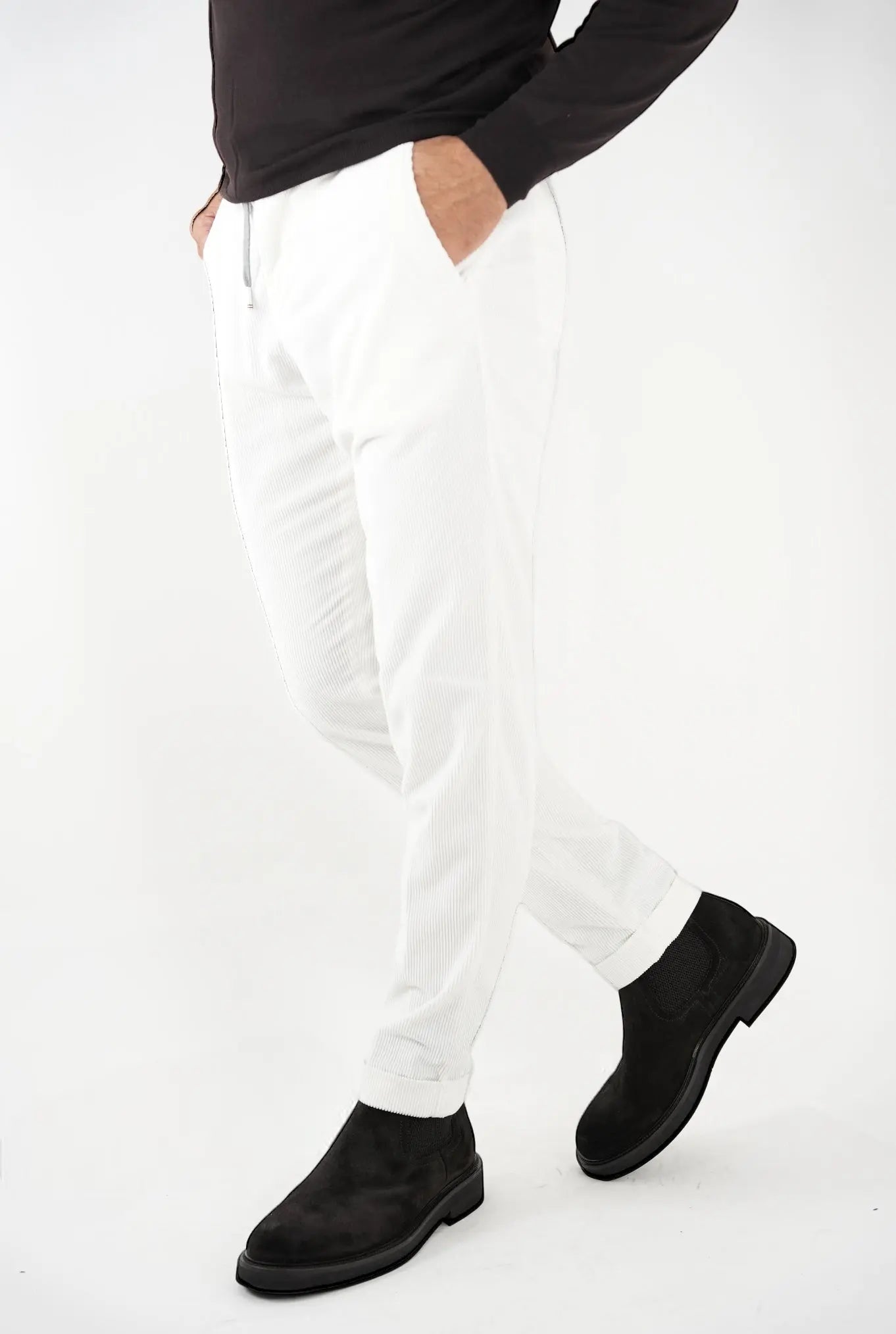 Pantaloni di Velluto con Coulisse Bianco - Guarino Store