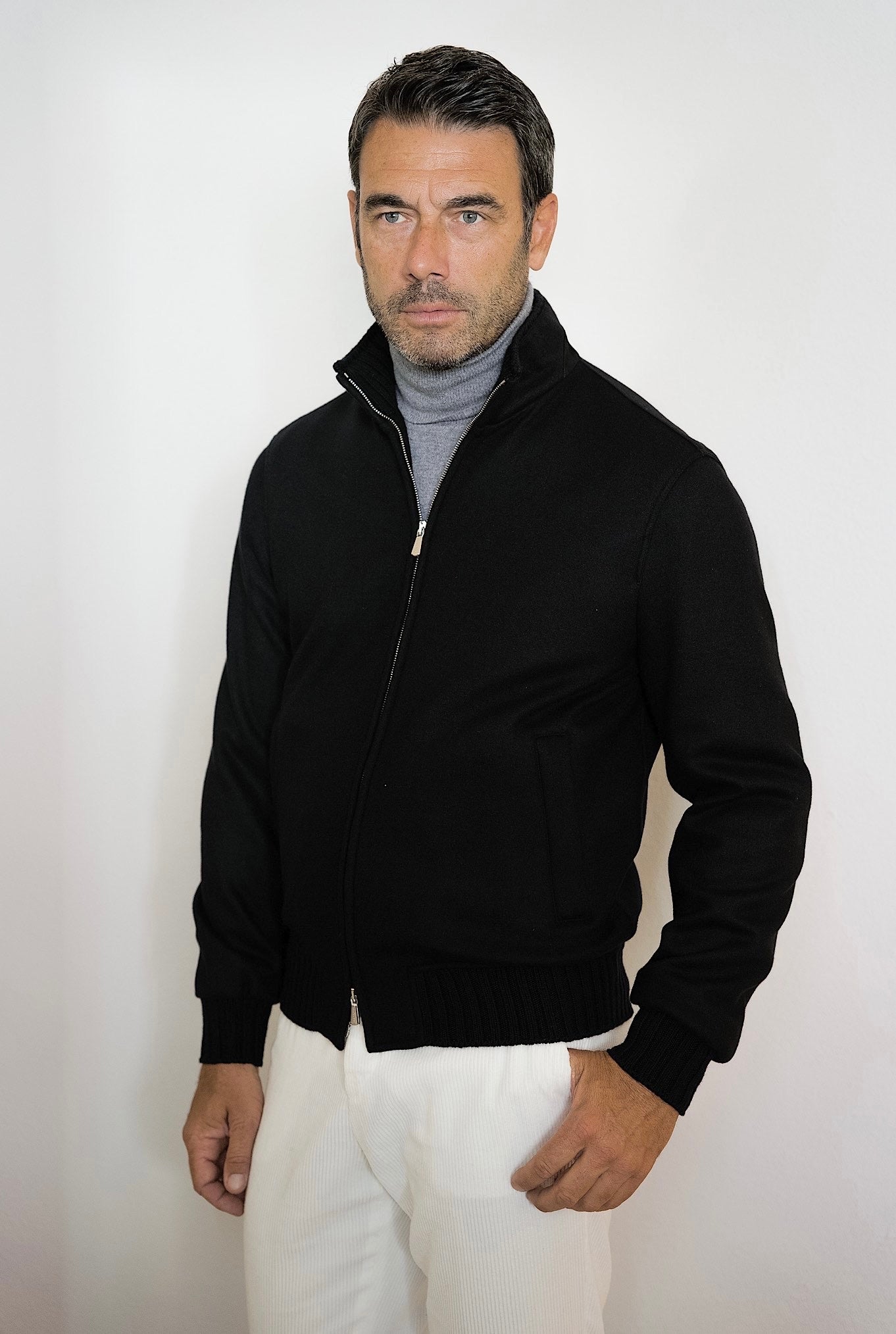 Giubbino in Jersey Cashmere Nero - Guarino Store
