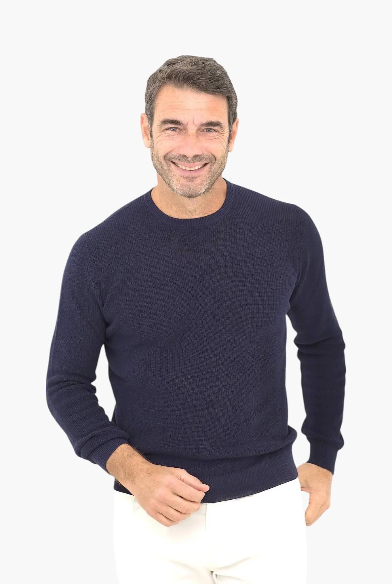 Girocollo ML Cotone Crepe a Costine Blu Navy - Guarino Store