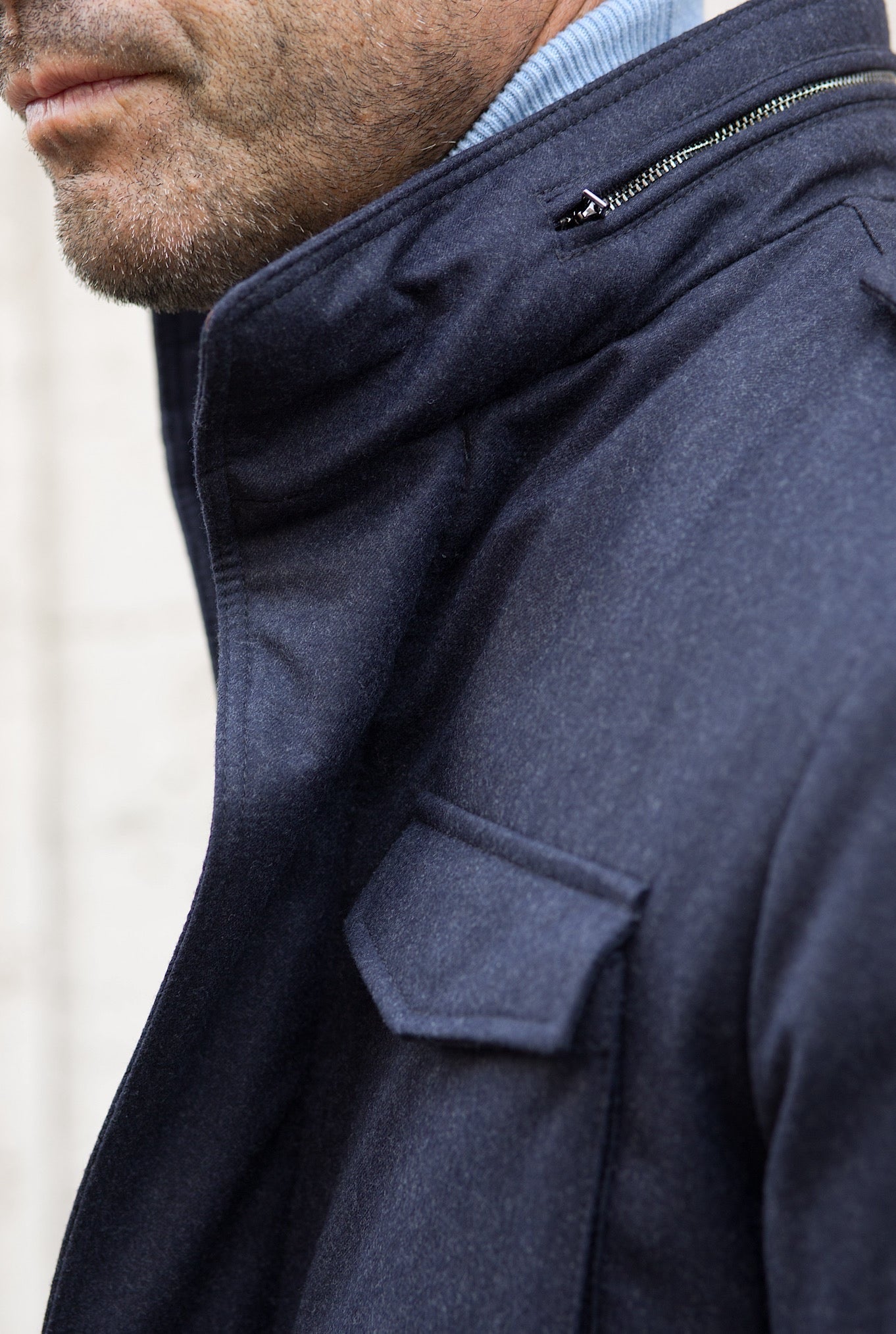 Field Jacket Tessuto Vitale Barberis Canonico Blu - Guarino Store