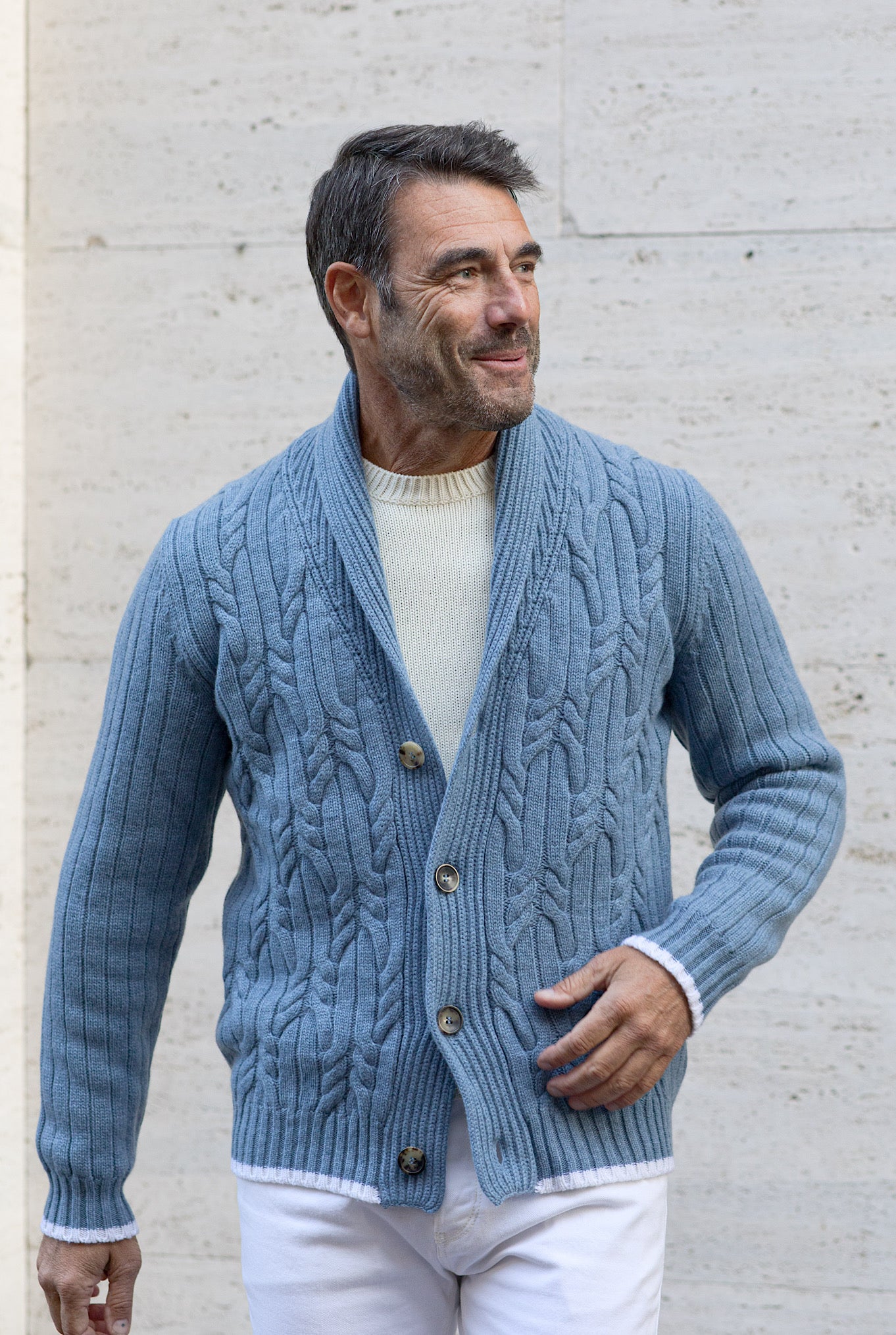 Cardigan Cashmere Azzurro - Guarino Store