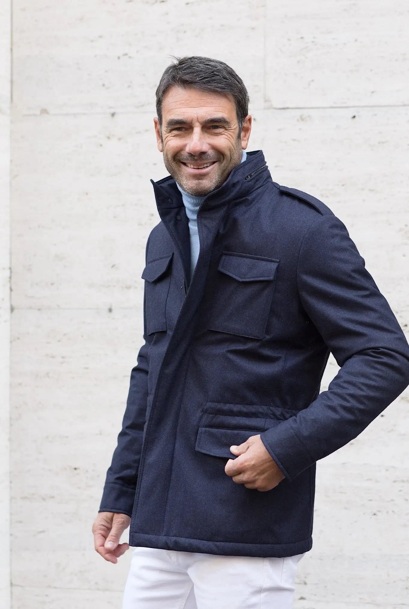 Field Jacket Tessuto Vitale Barberis Canonico Blu - Guarino Store