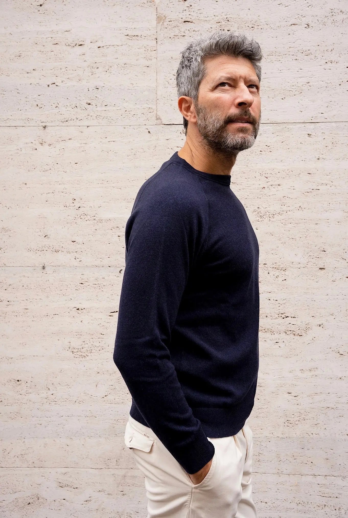 Girocollo Cashmere Raglan Blu Navy - Guarino Store