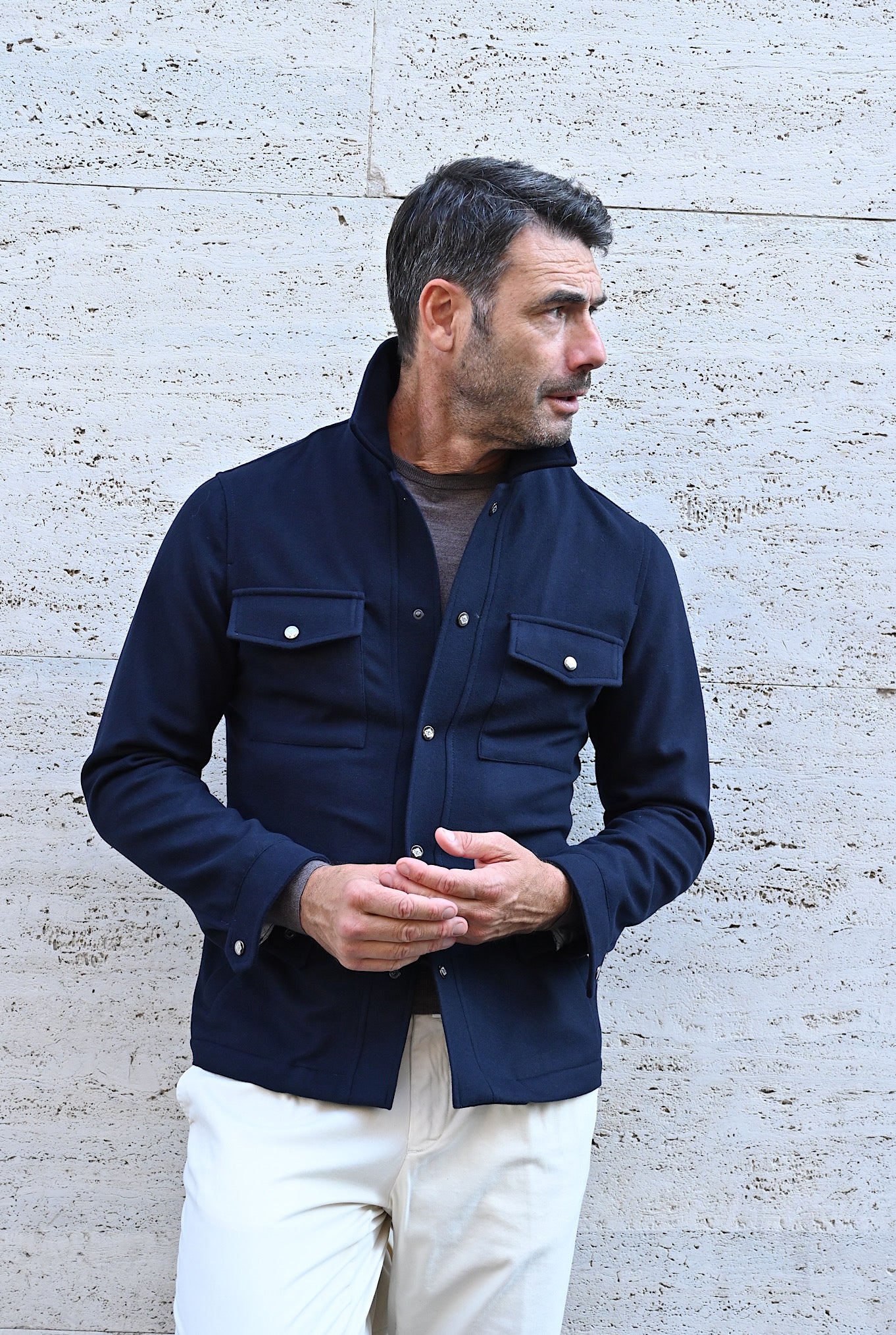 Overshirt Lana Super 180's Blu Navy - Guarino Store