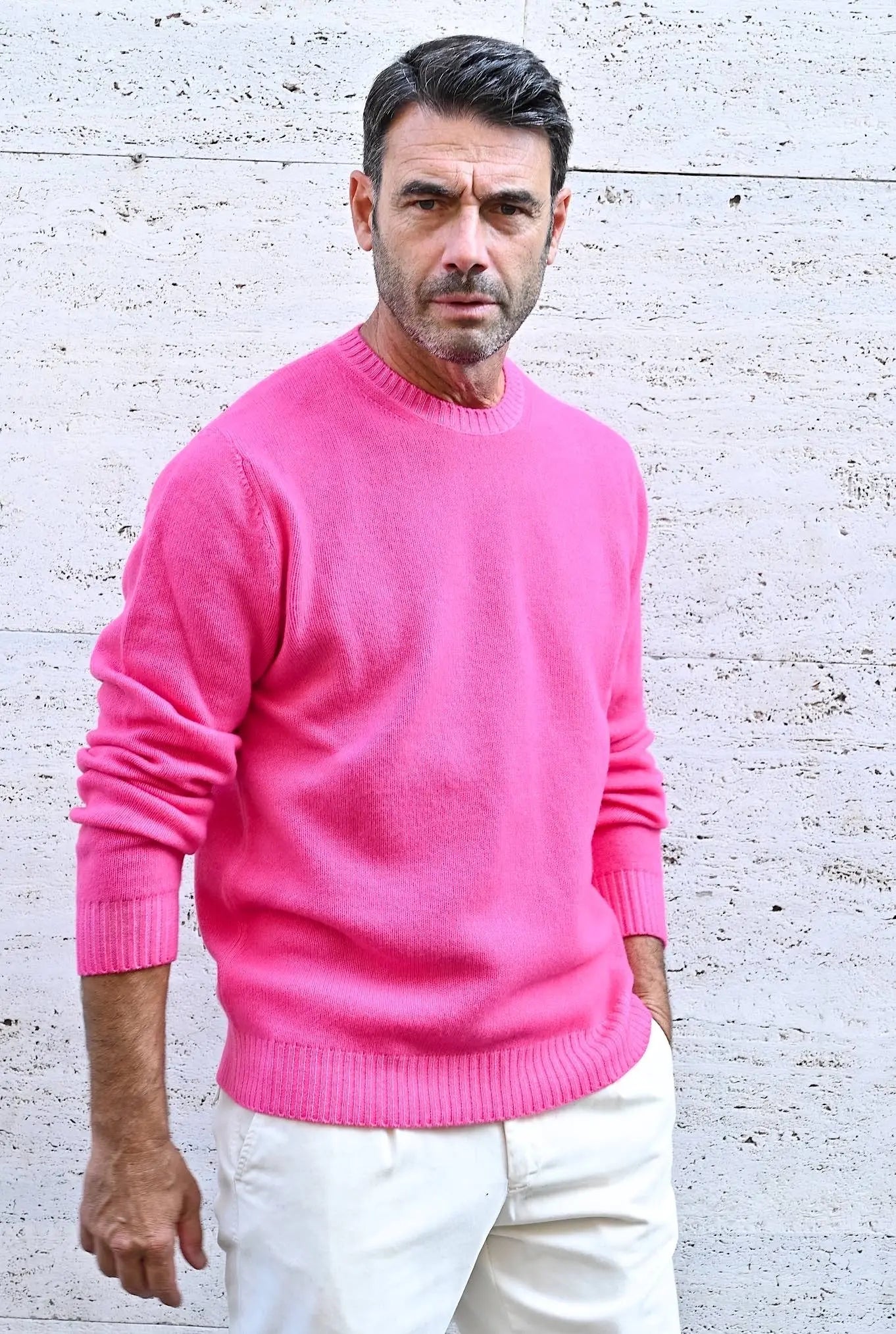 Maglia Girocollo Lana Vergine Fucsia - Guarino Store
