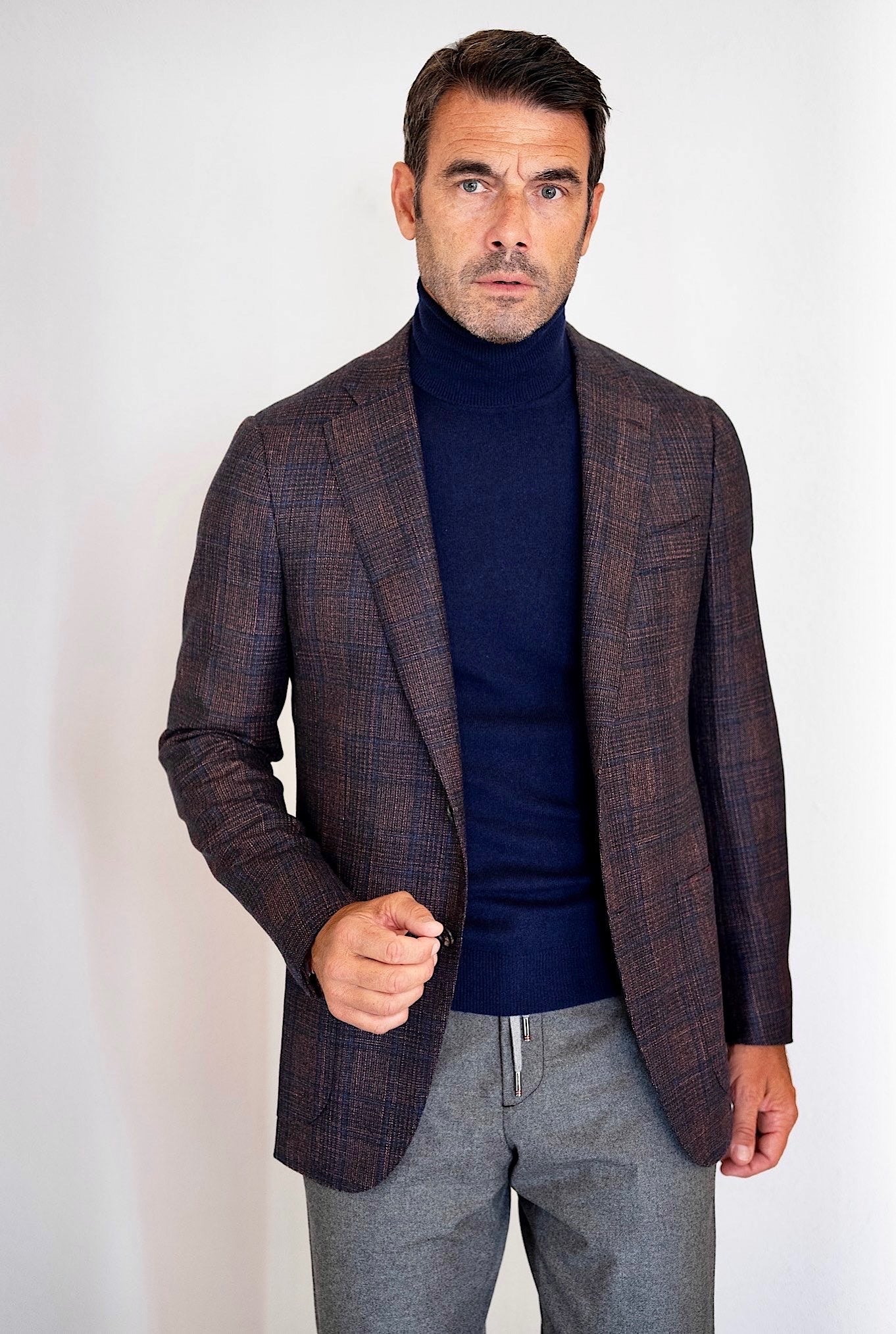 Giacca Galles Lana Seta e Cashmere Marrone e Blu - Guarino Store