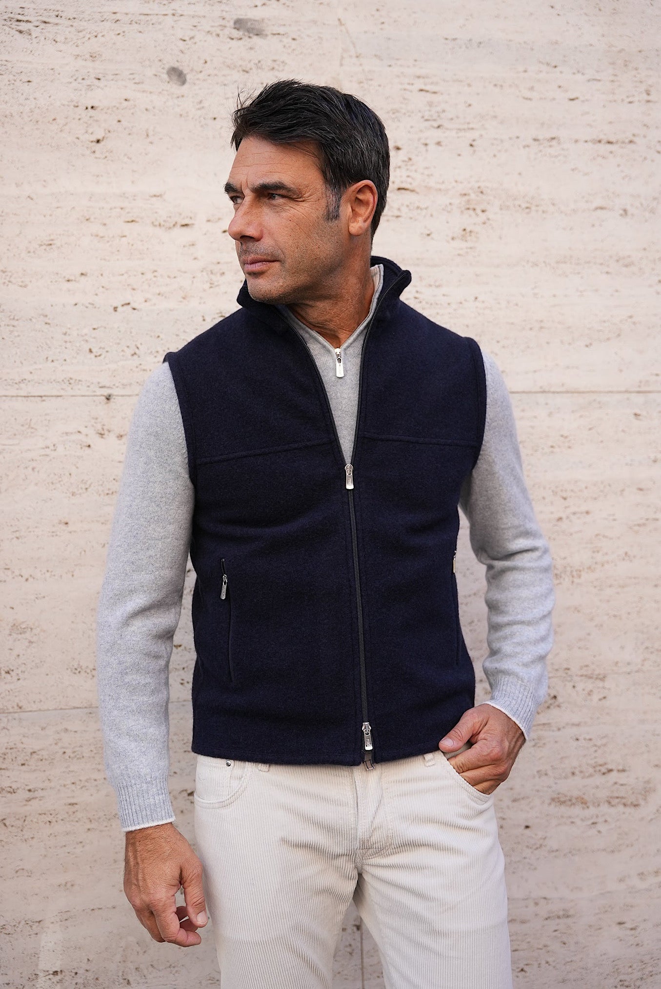 Gilet in Pile di Cashmere Blu - Guarino Store