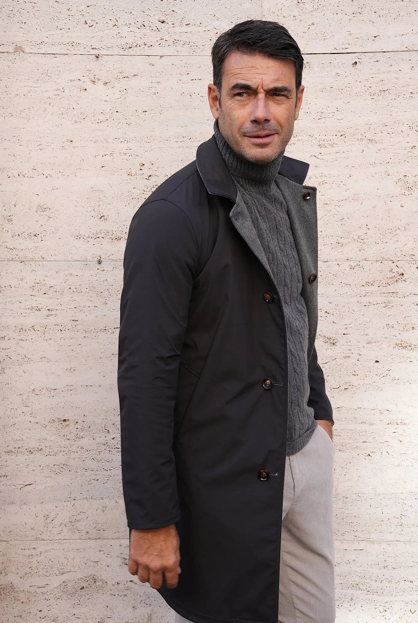 Cappotto Reversibile Cashmere e Nylon Nero e Grigio - Guarino Store