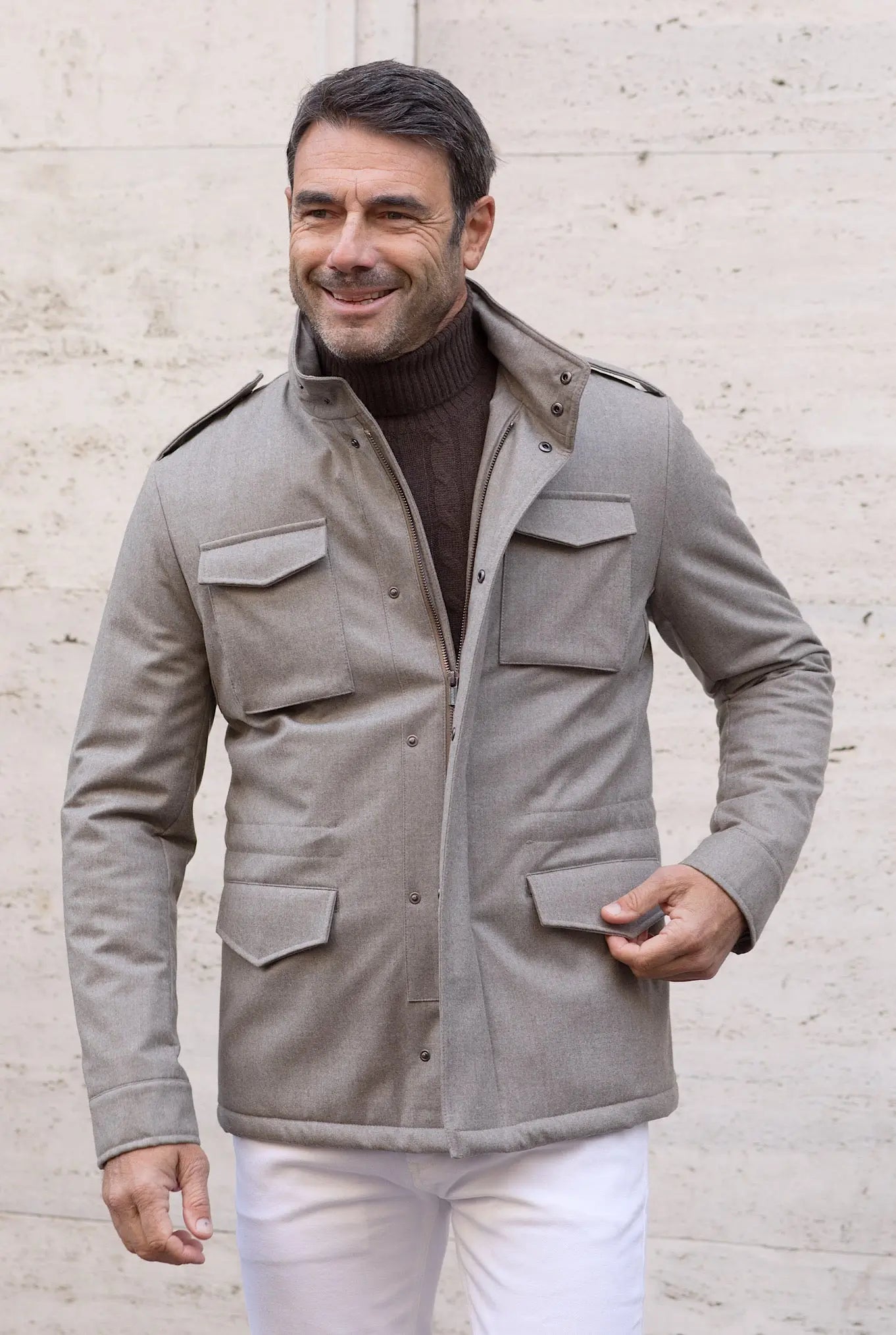 Field Jacket Tessuto Vitale Barberis Canonico Beige - Guarino Store