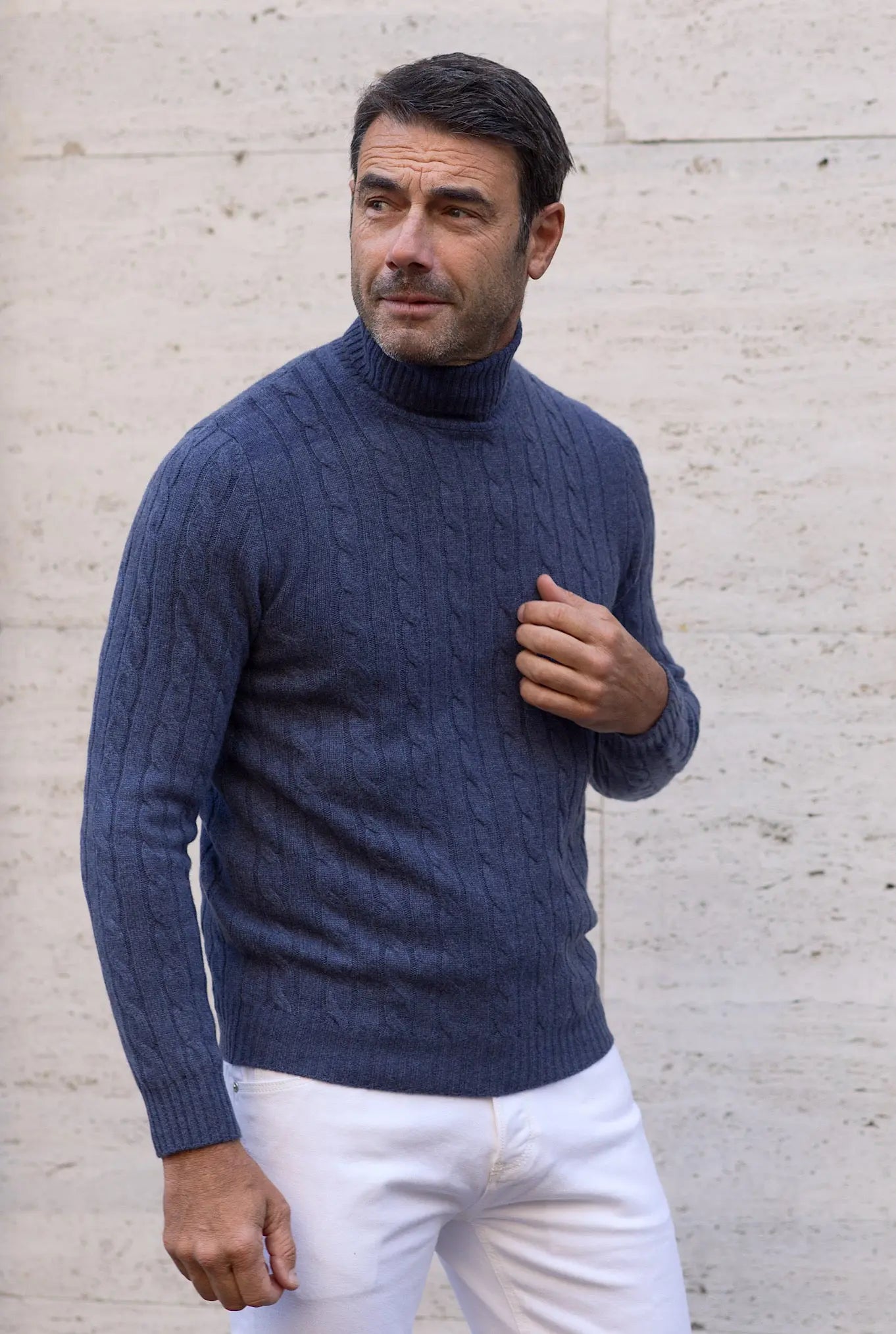 Dolcevita a Trecce in Cashmere Blu Avio - Guarino Store