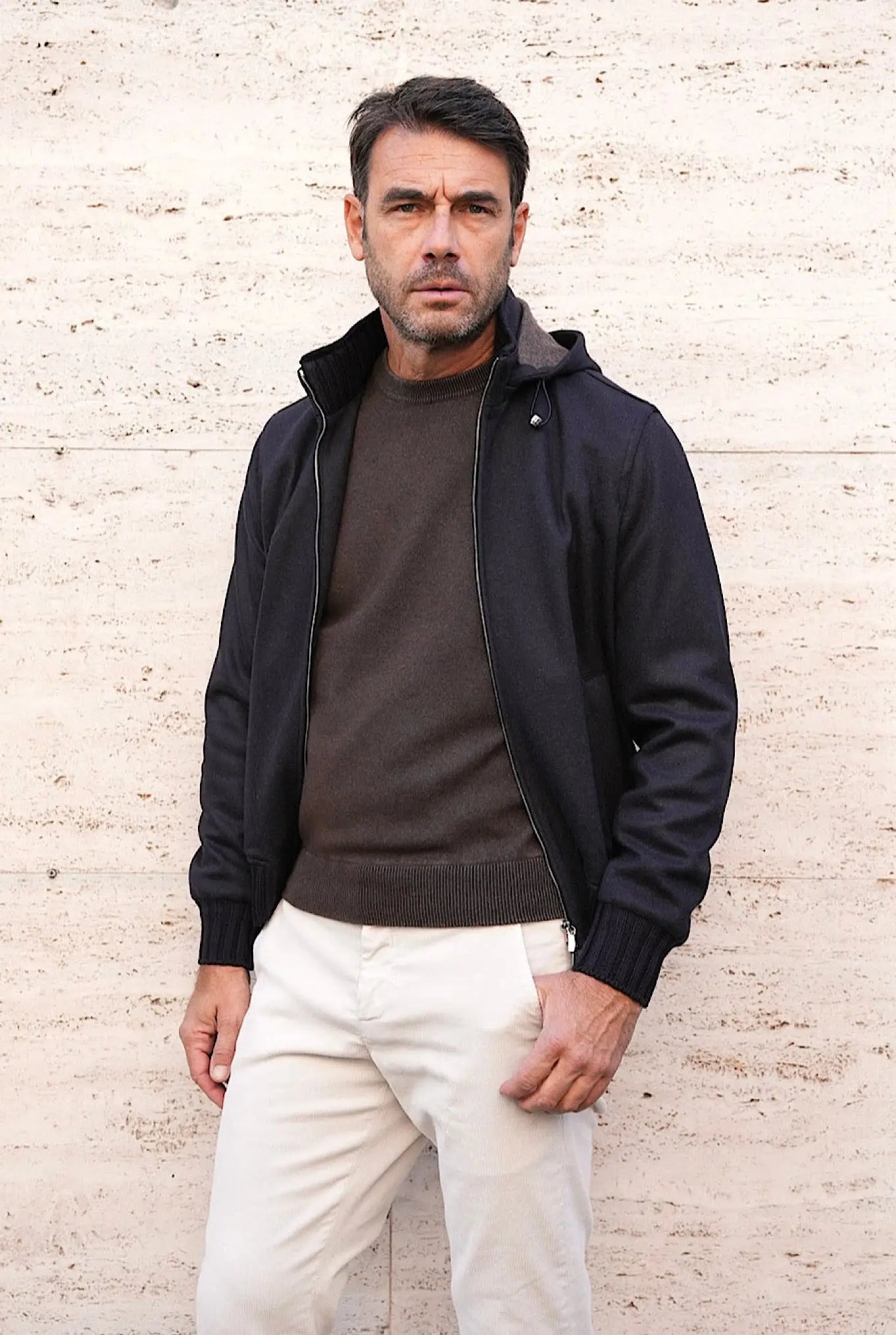 Giubbino in Cashmere con Cappuccio Staccabile Blu - Guarino Store