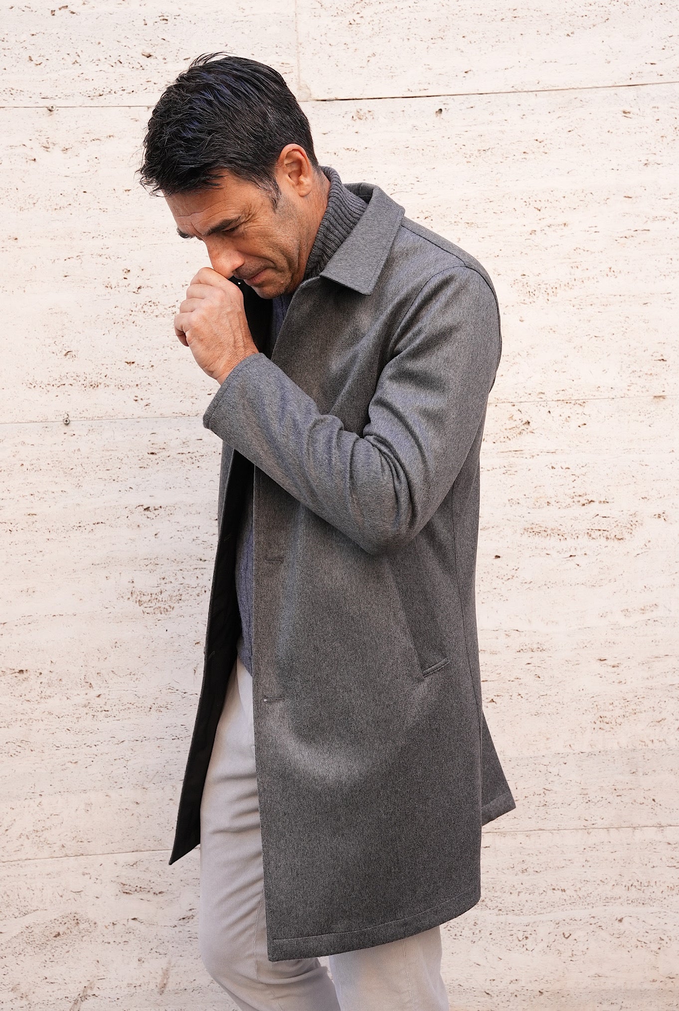 Cappotto Reversibile Cashmere e Nylon Nero e Grigio - Guarino Store