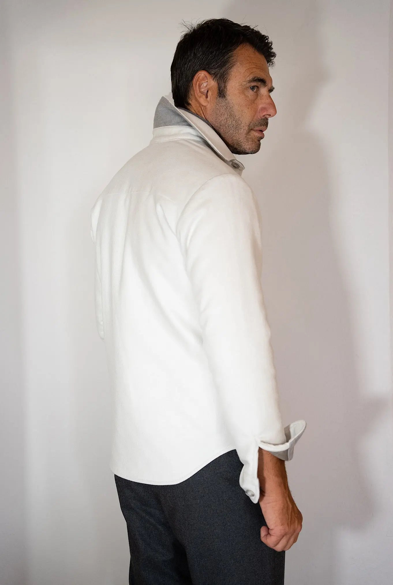 Overshirt Cashmere e Seta Bianco Gesso - Guarino Store
