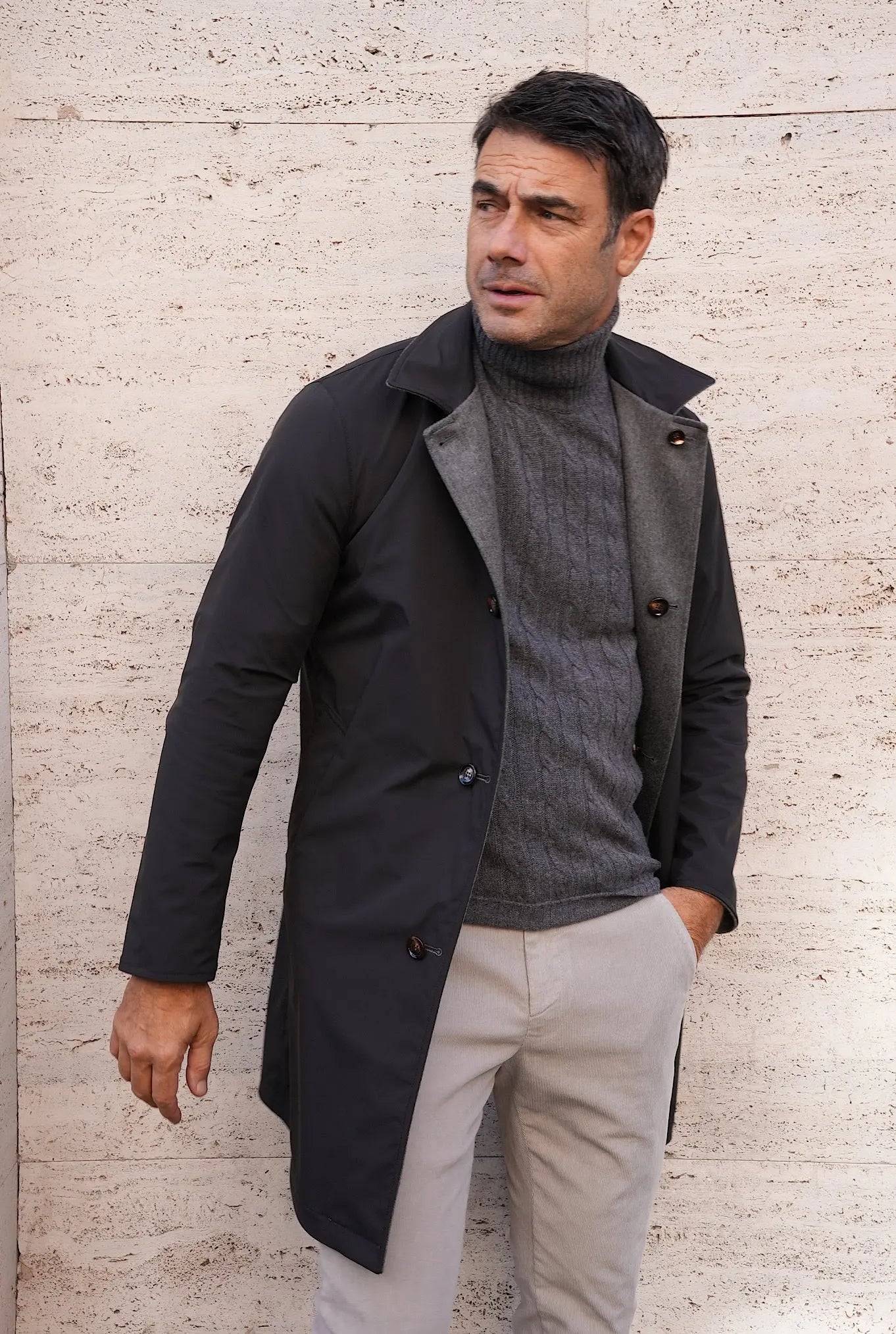 Cappotto Reversibile Cashmere e Nylon Nero e Grigio - Guarino Store