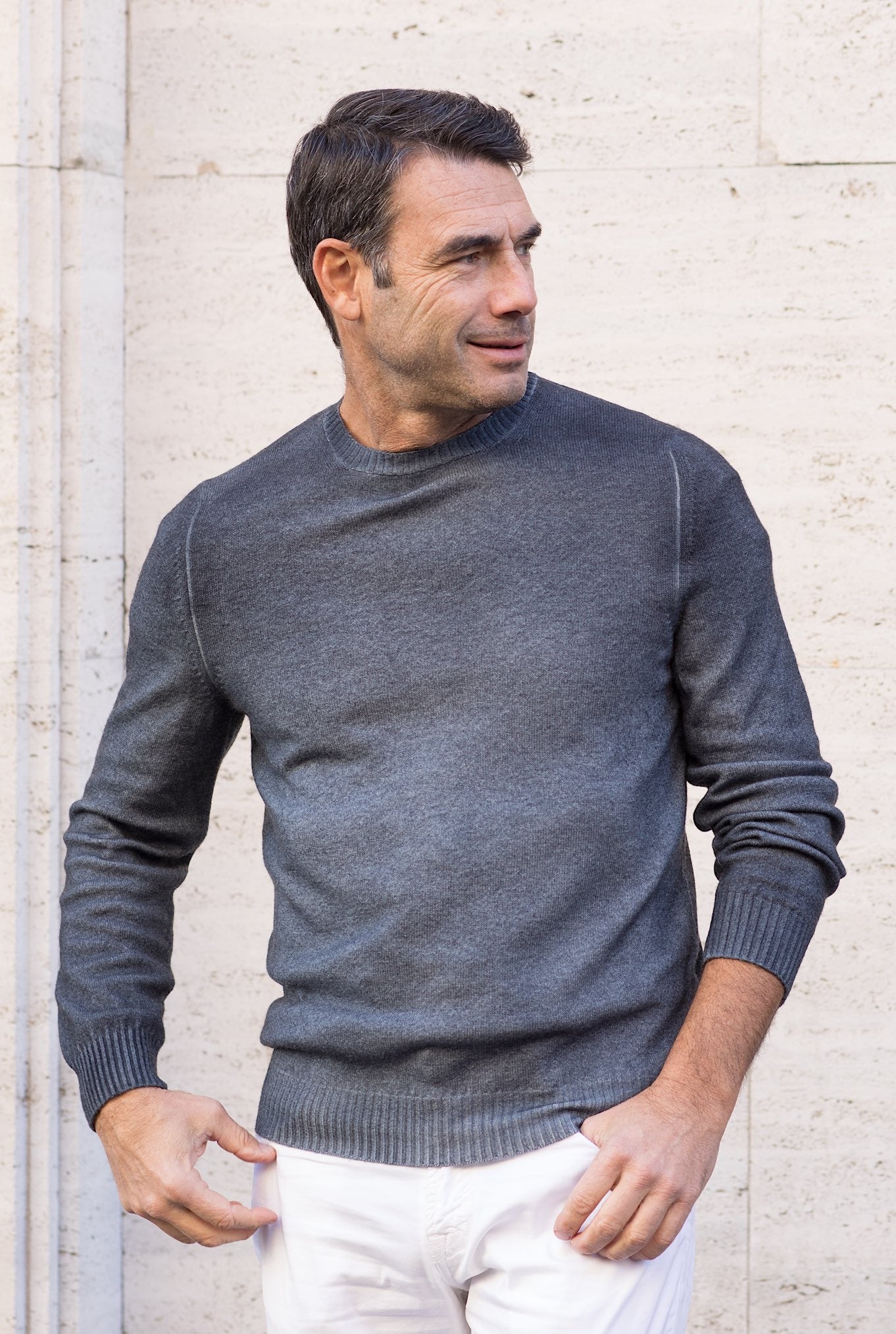 Girocollo Cashmere "Spruzzato" Blu - Guarino Store