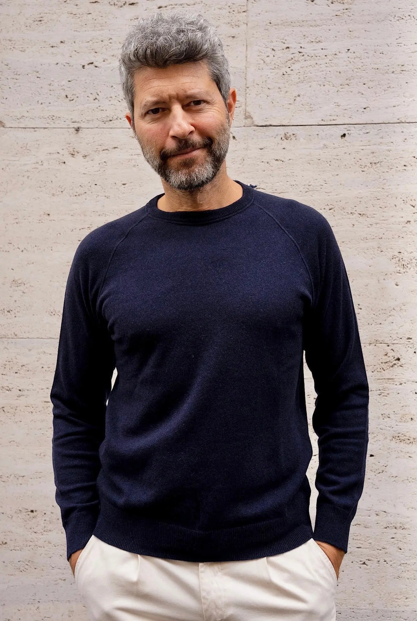 Girocollo Cashmere Raglan Blu Navy - Guarino Store