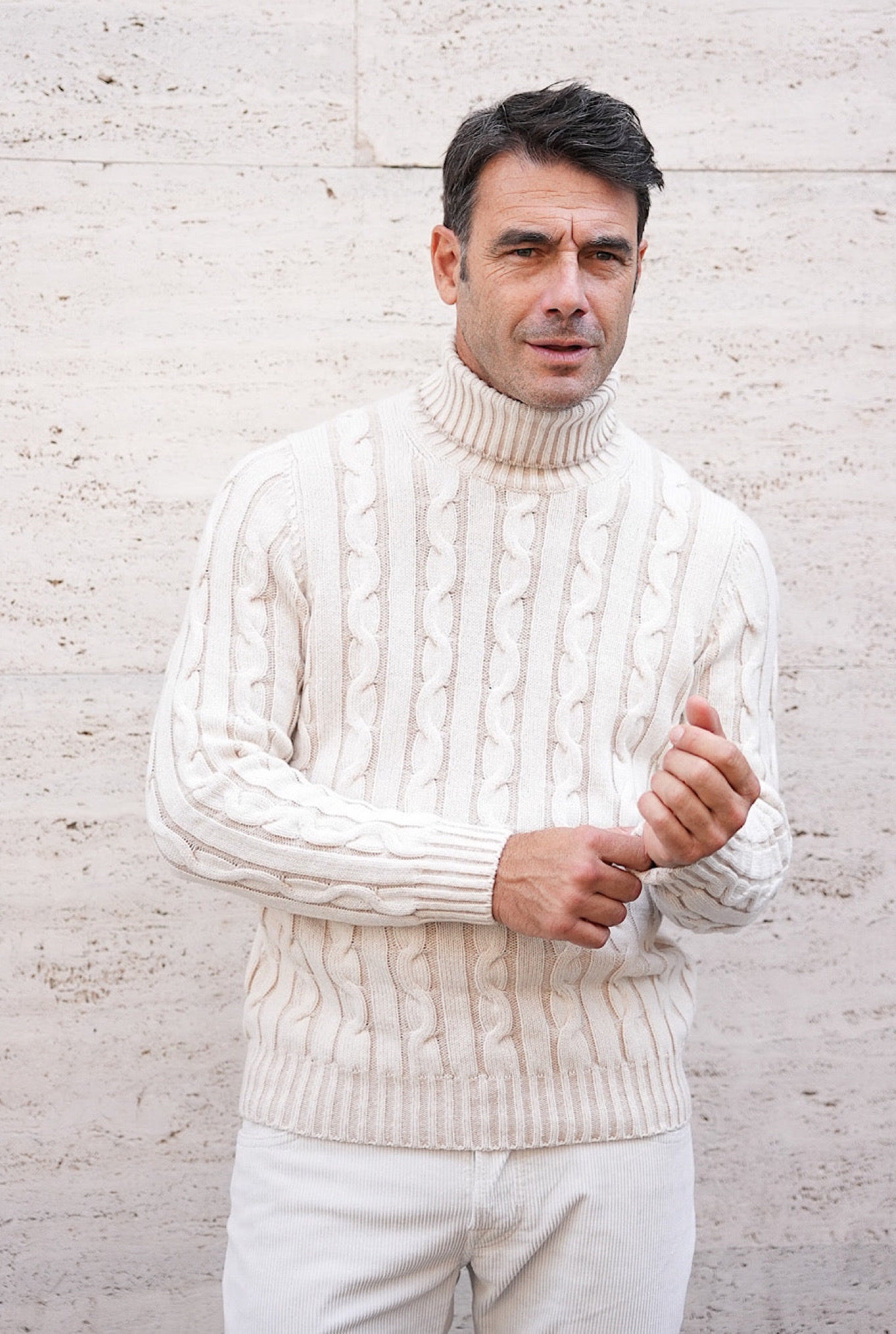 Dolcevita a Trecce Bicolore Bianco e Beige - Guarino Store