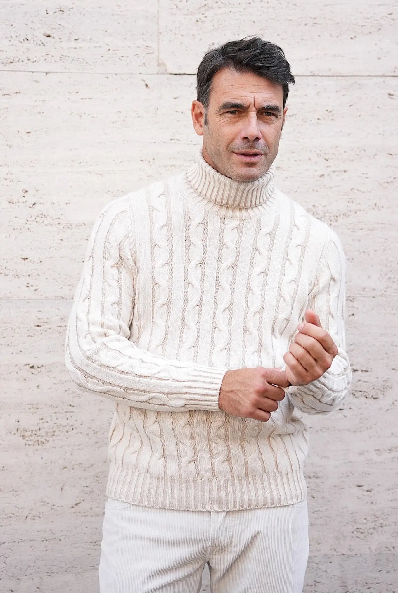 Dolcevita a Trecce Bicolore Bianco e Beige - Guarino Store