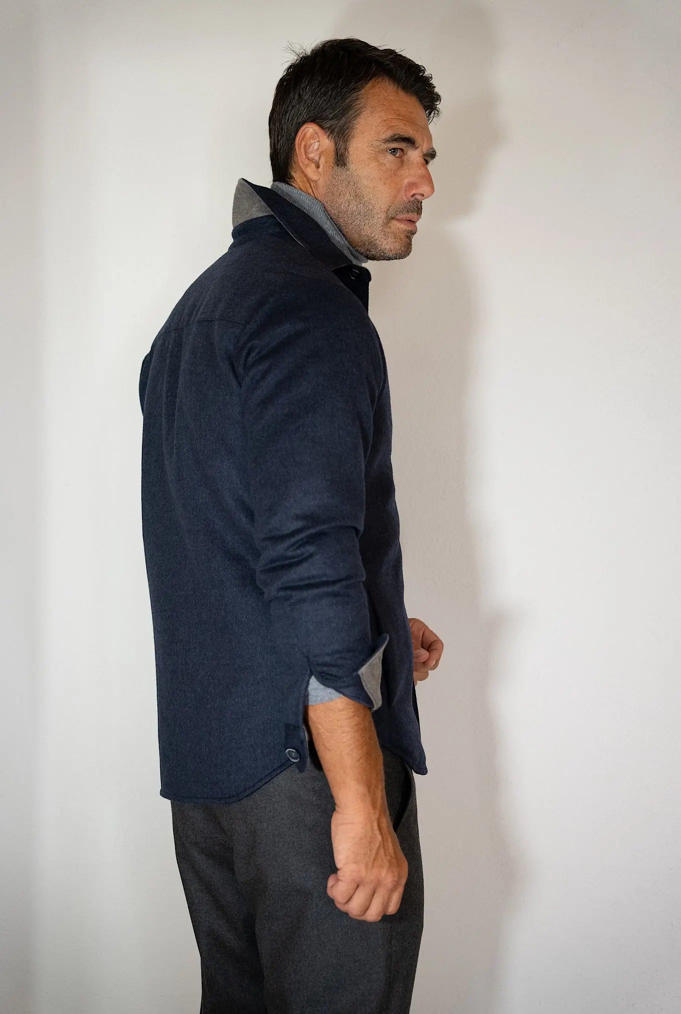 Overshirt Cashmere e Seta Blu Navy - Guarino Store