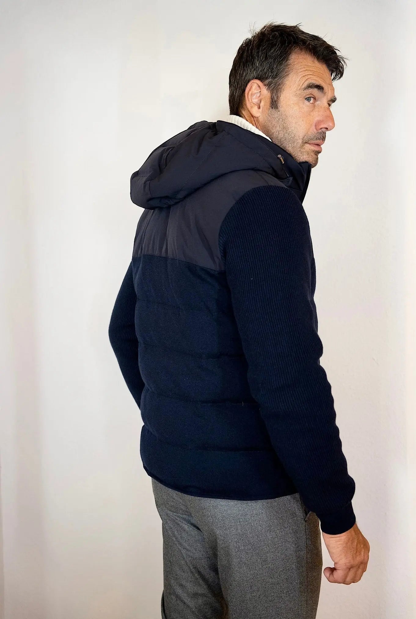 Piumino in Cashmere Cappuccio Blu - Guarino Store