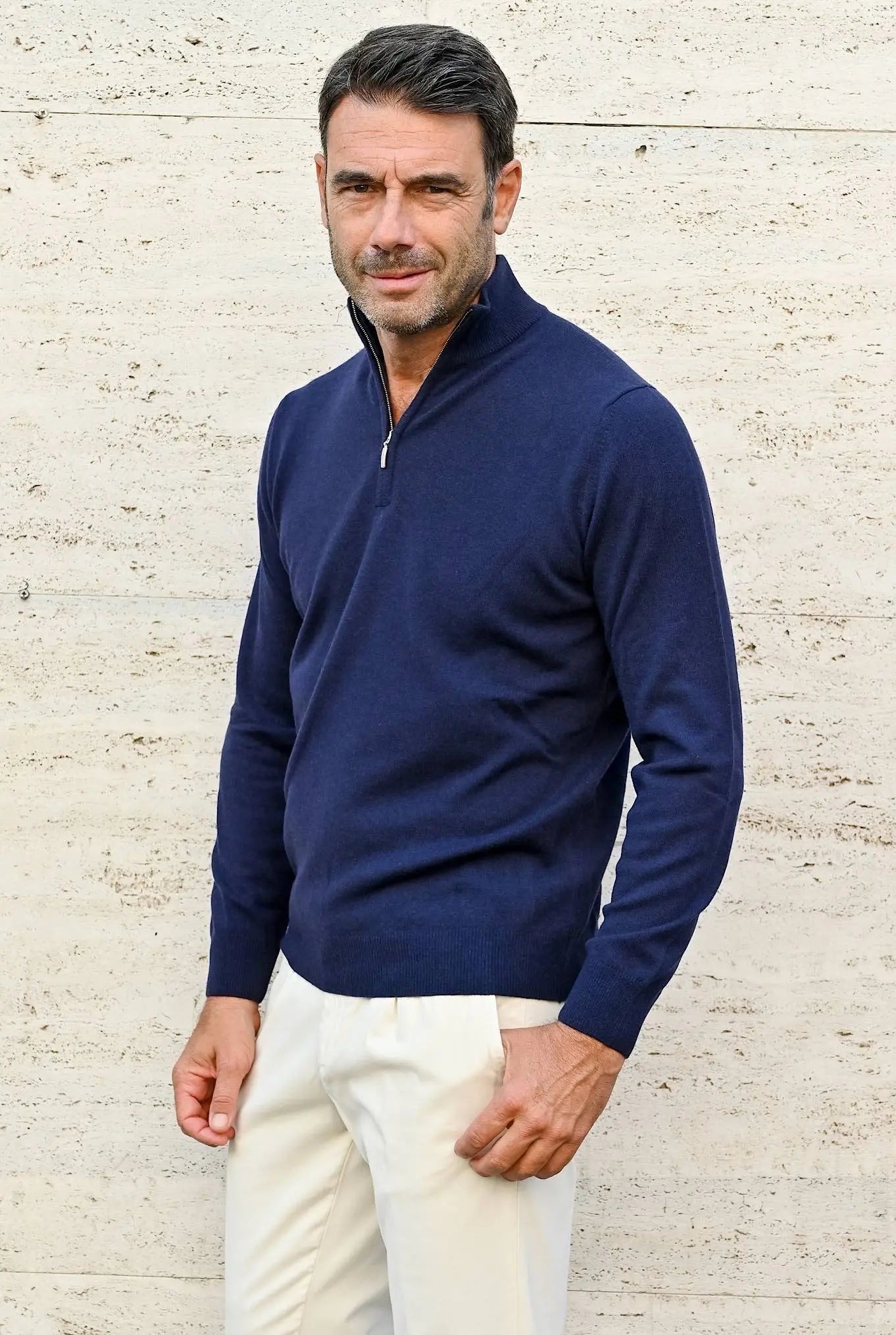 Pullover Cashmere Mezza Zip Blu Navy - Guarino Store